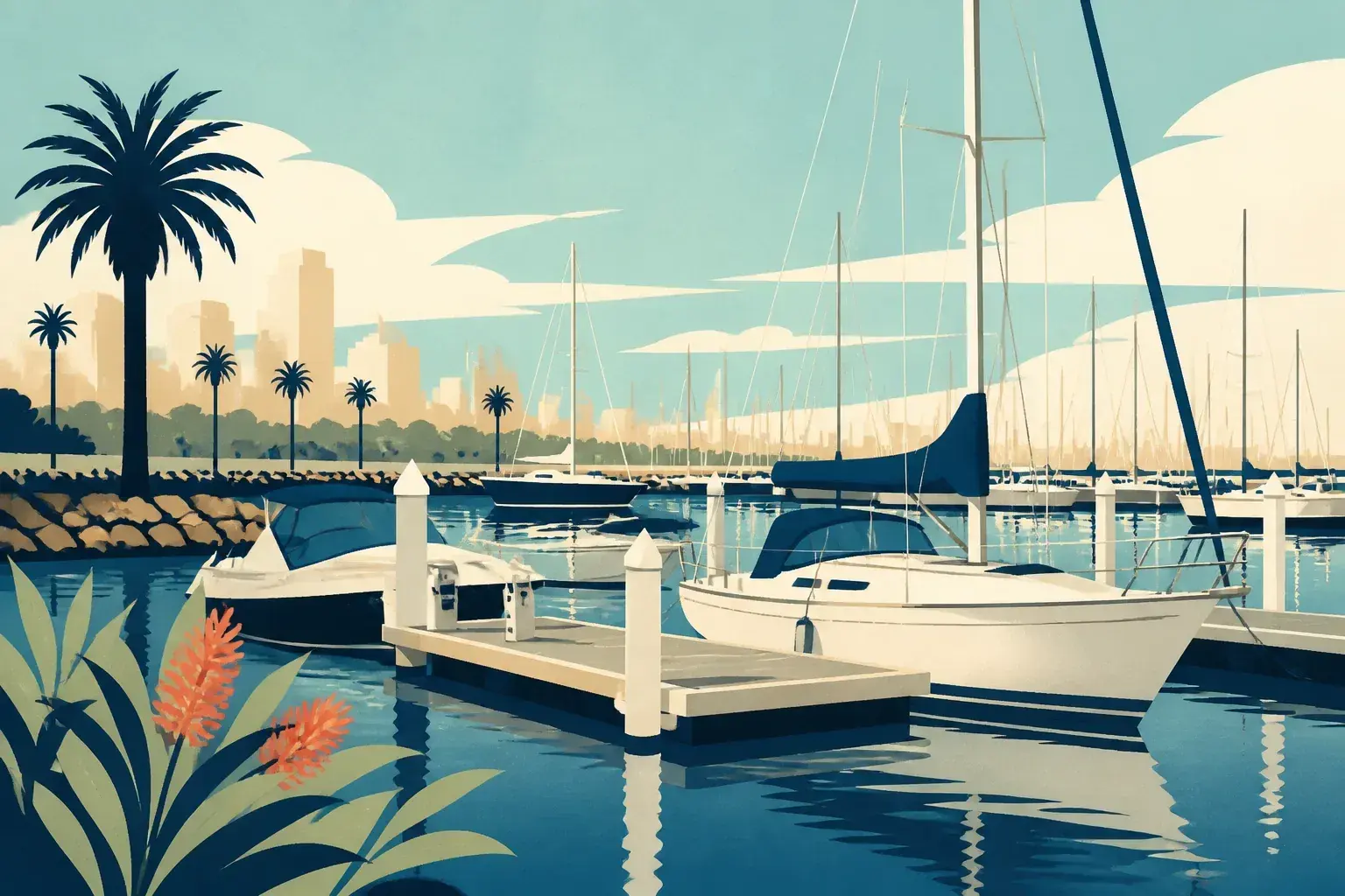 Editorial sailing illustration for St Kilda Marina