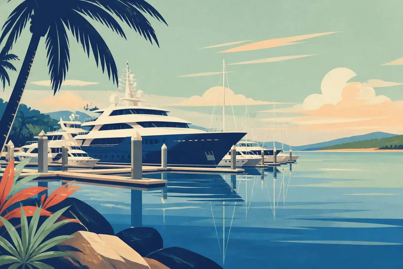 Editorial sailing illustration for Mackay Marina