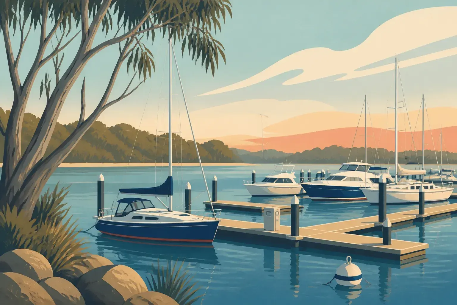 Editorial sailing illustration for Albatross Marina