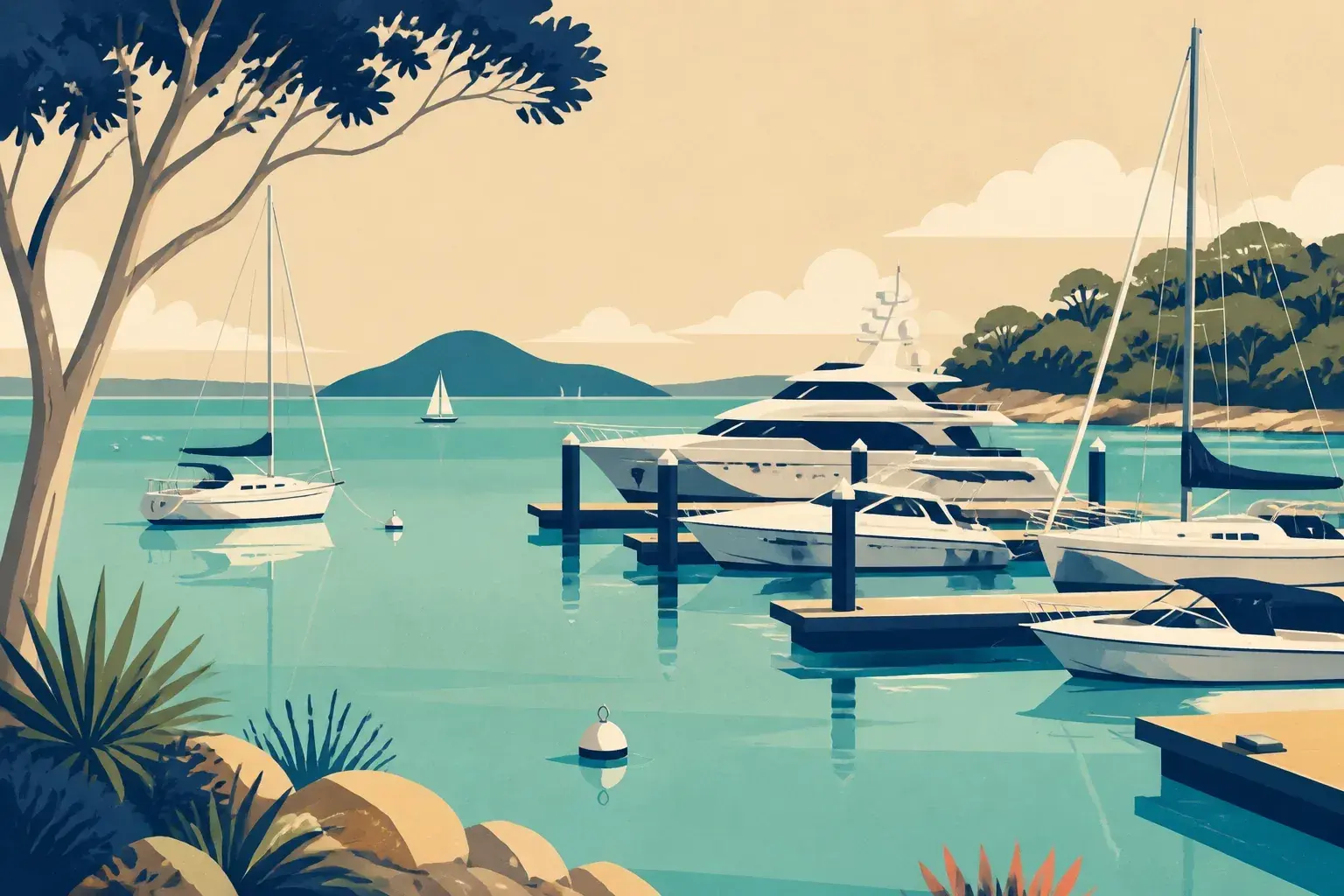 Editorial sailing illustration for d'Albora Soldiers Point Marina