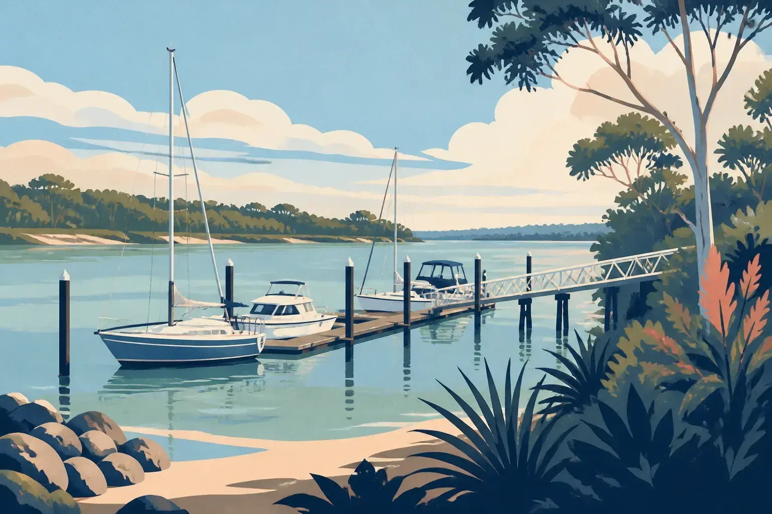 Editorial sailing illustration for Wooli Harbour