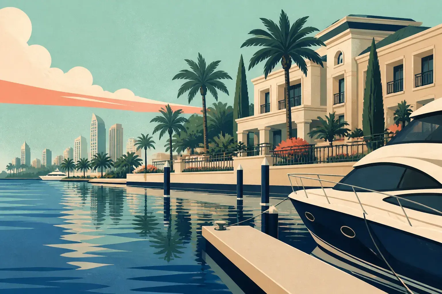 Editorial sailing illustration for Palazzo Versace Marina (Imperial Hotel)