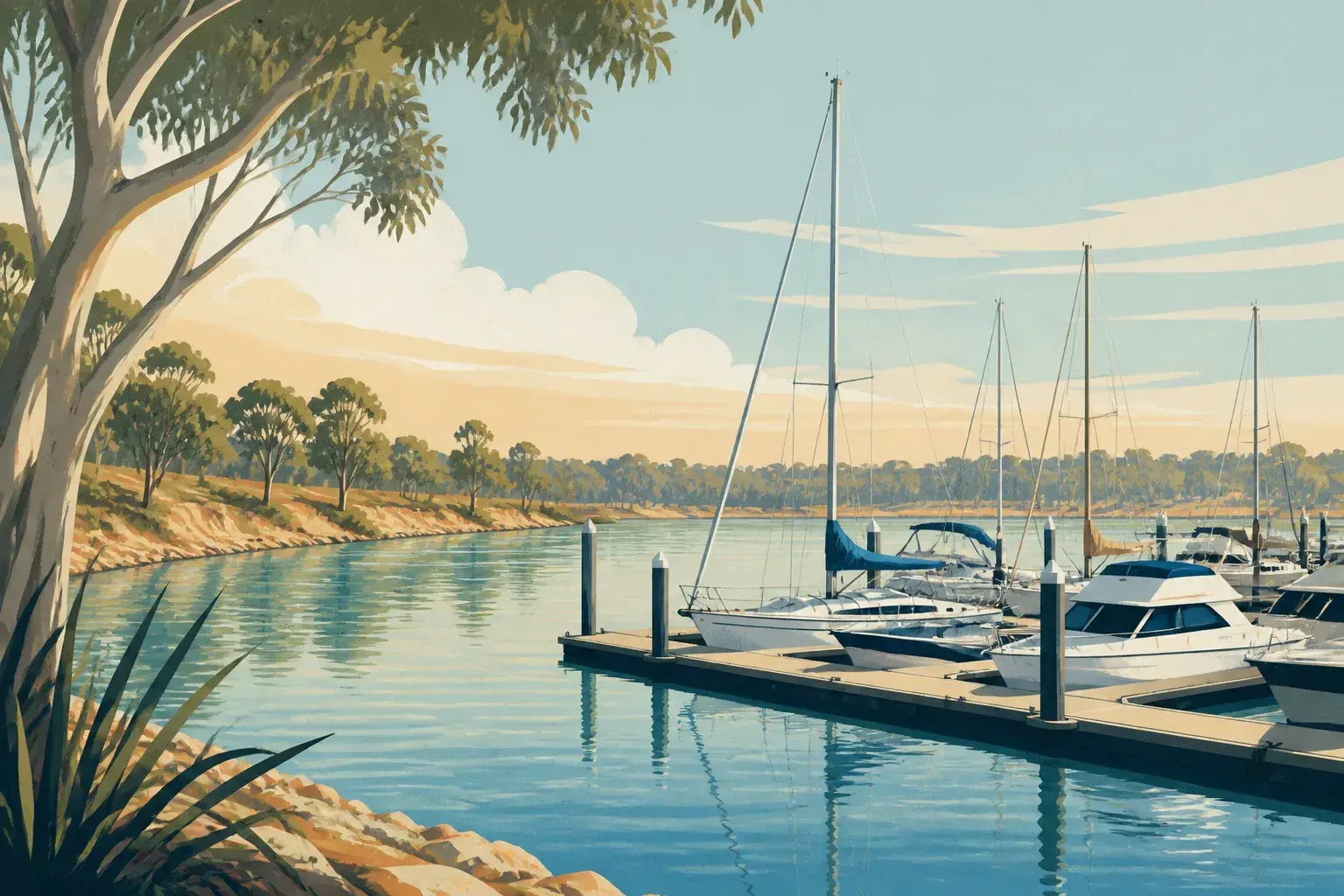Editorial sailing illustration for Griffens Marina