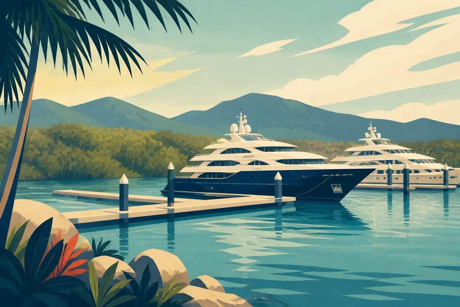 Editorial sailing illustration for Crystalbrook Superyacht Marina