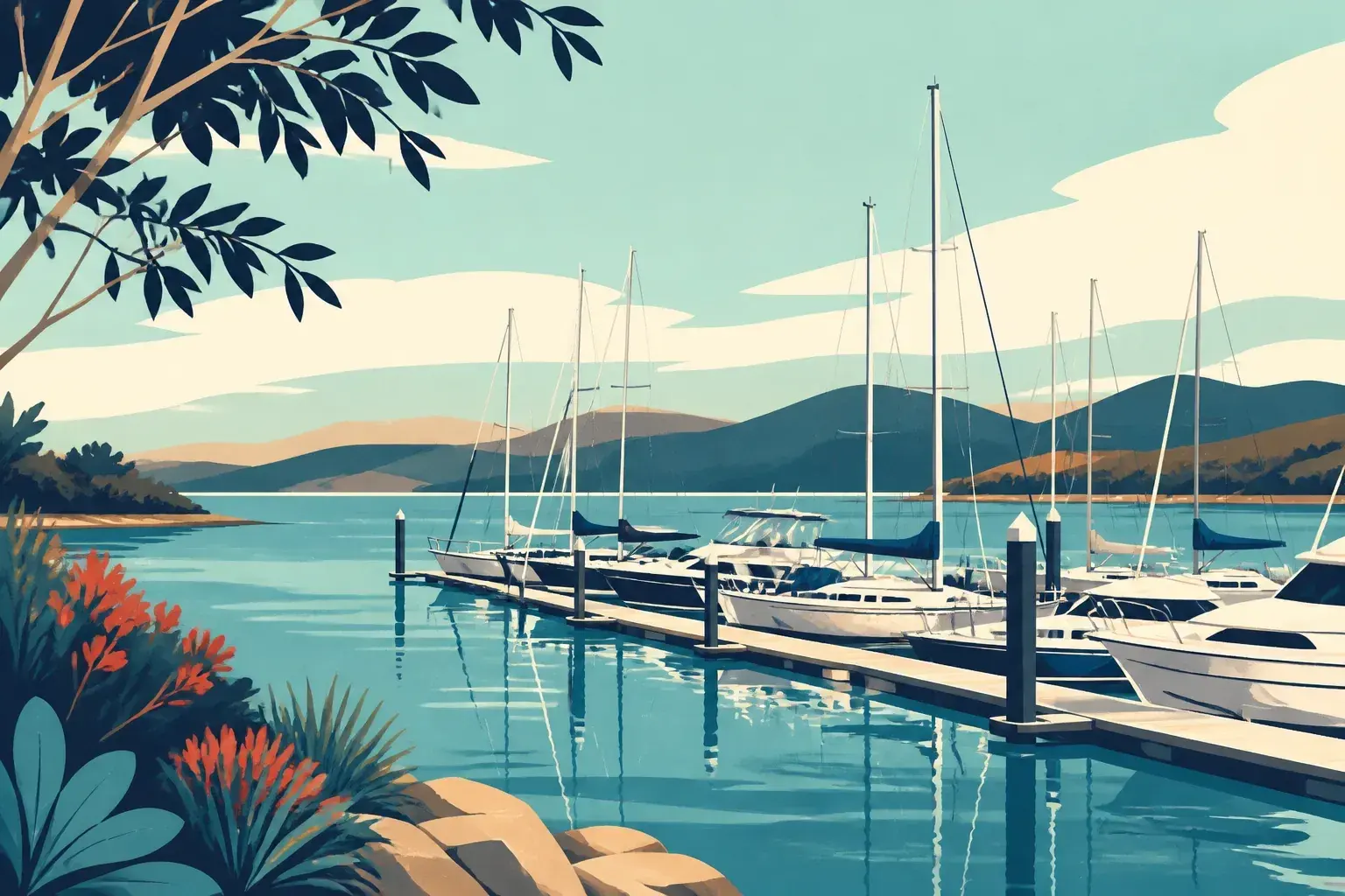 Editorial sailing illustration for Prince of Wales Bay Marina
