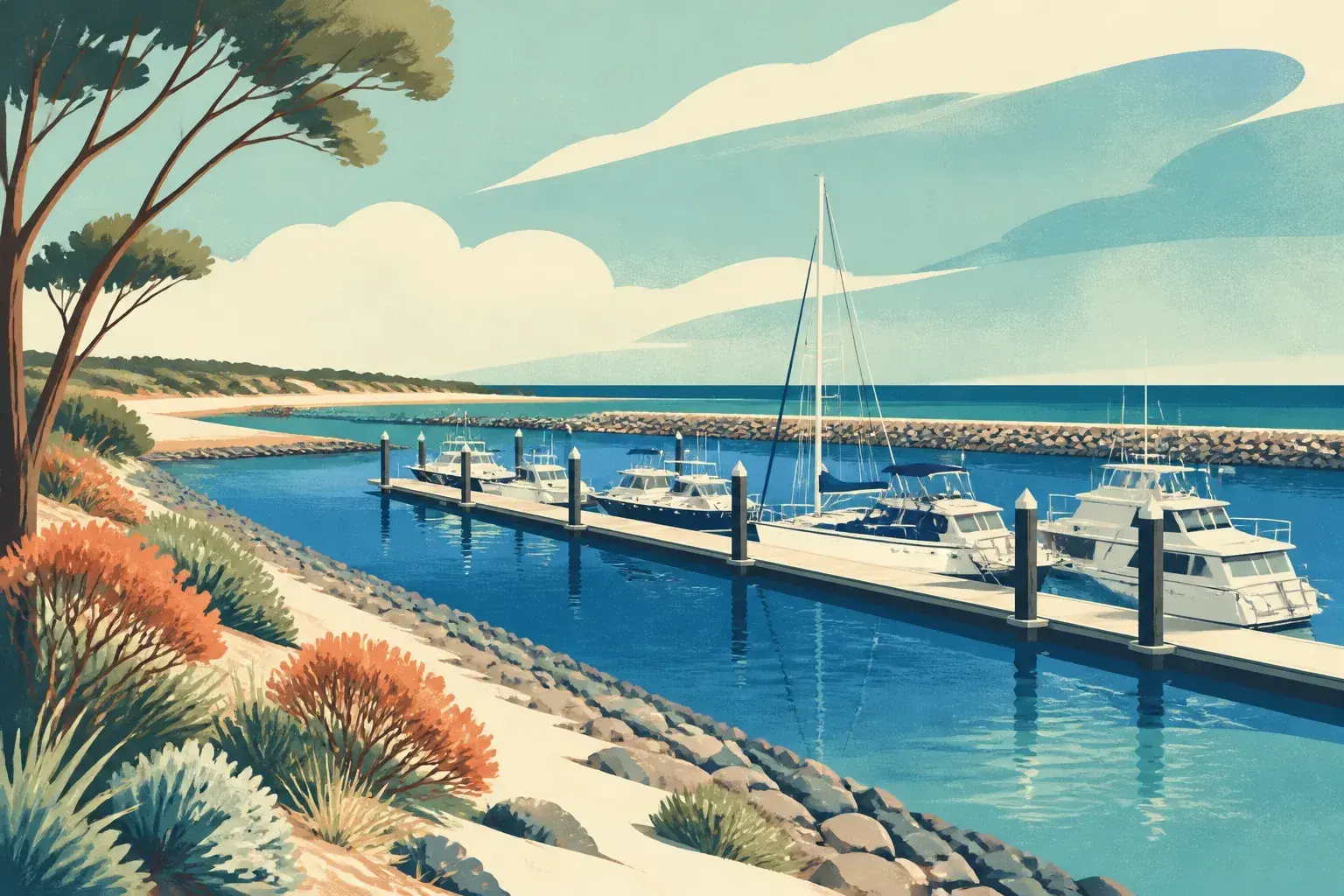 Editorial sailing illustration for Port Denison Boat Harbour (Dongara)