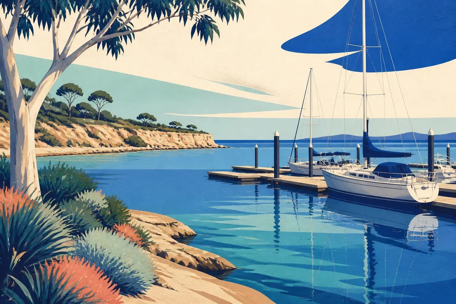 Editorial sailing illustration for Marina St Vincent (Wirrina Marina)