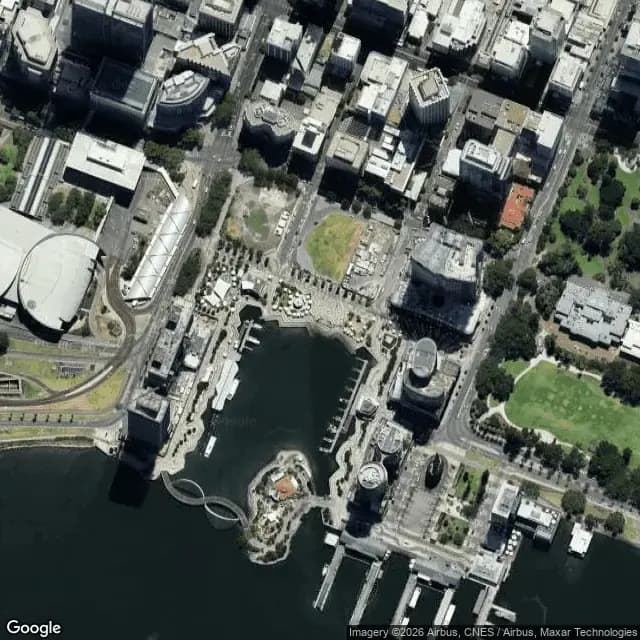 Satellite view of Elizabeth Quay (Perth Water)