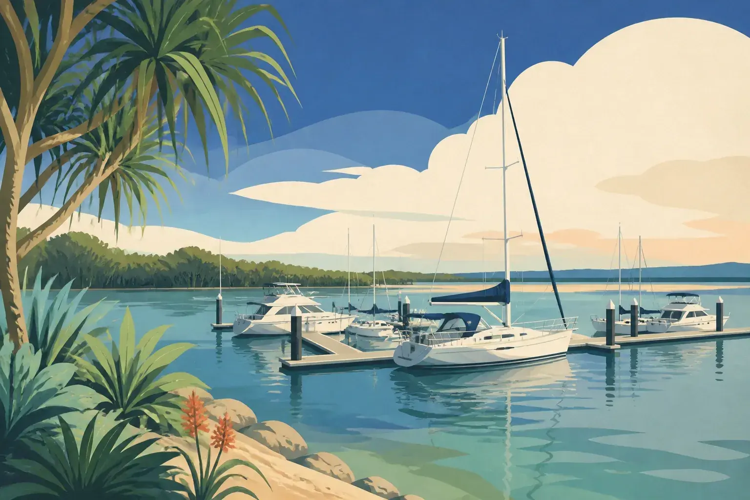 Editorial sailing illustration for Pacific Harbour Marina