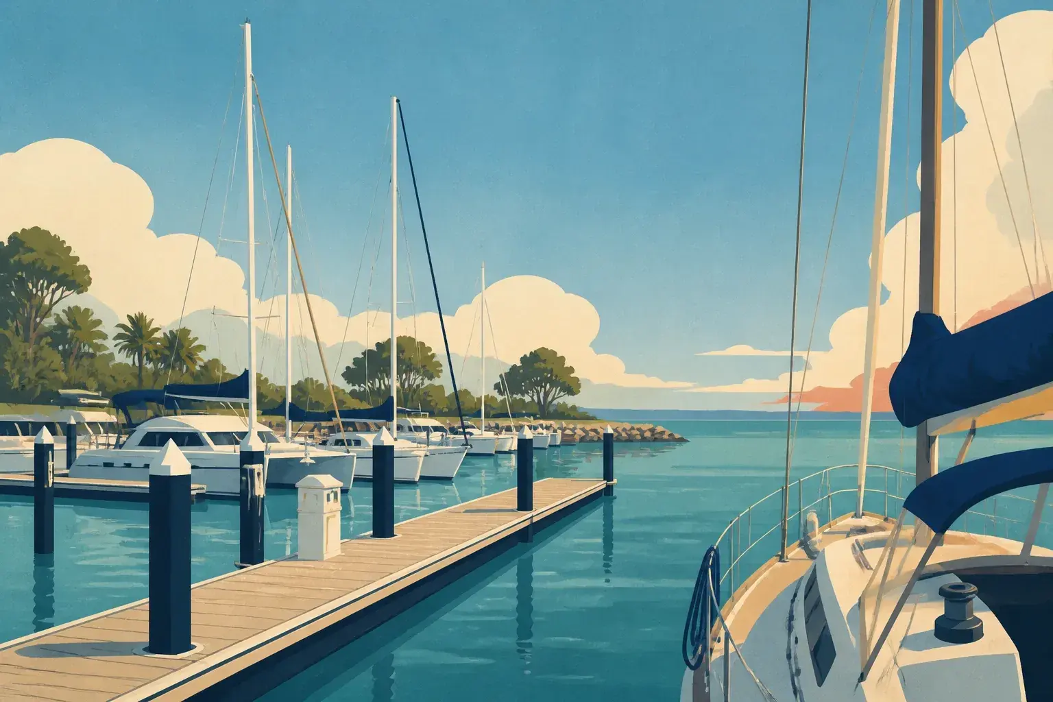 Editorial sailing illustration for Great Sandy Straits Marina