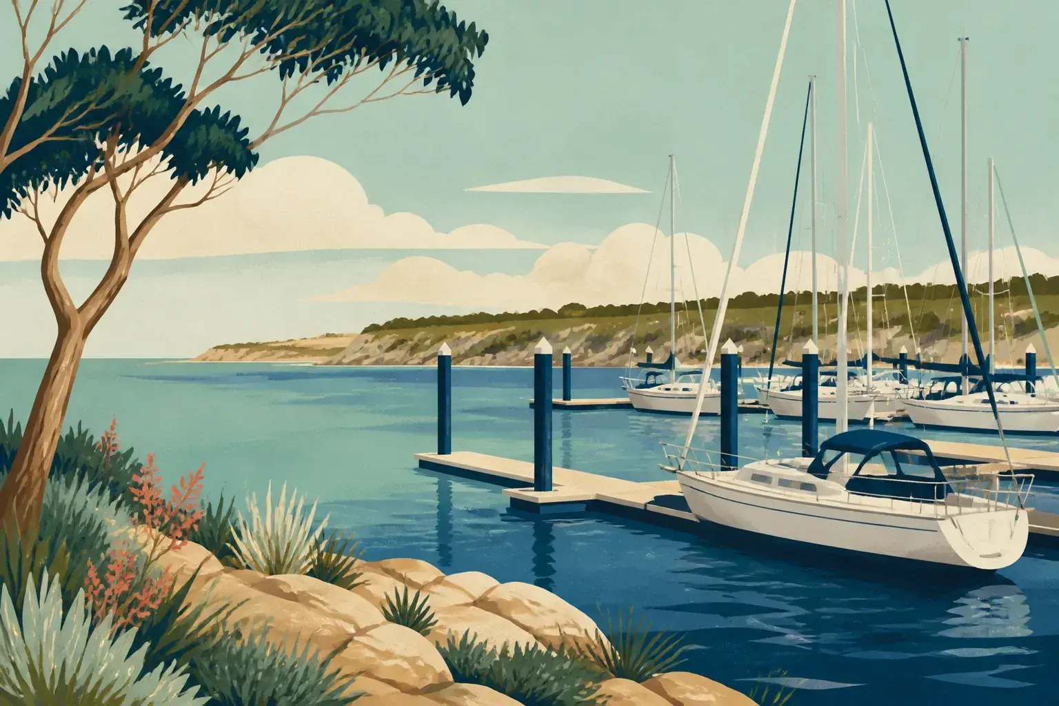 Editorial sailing illustration for Cape Jaffa Anchorage (Solas Bay Marina)