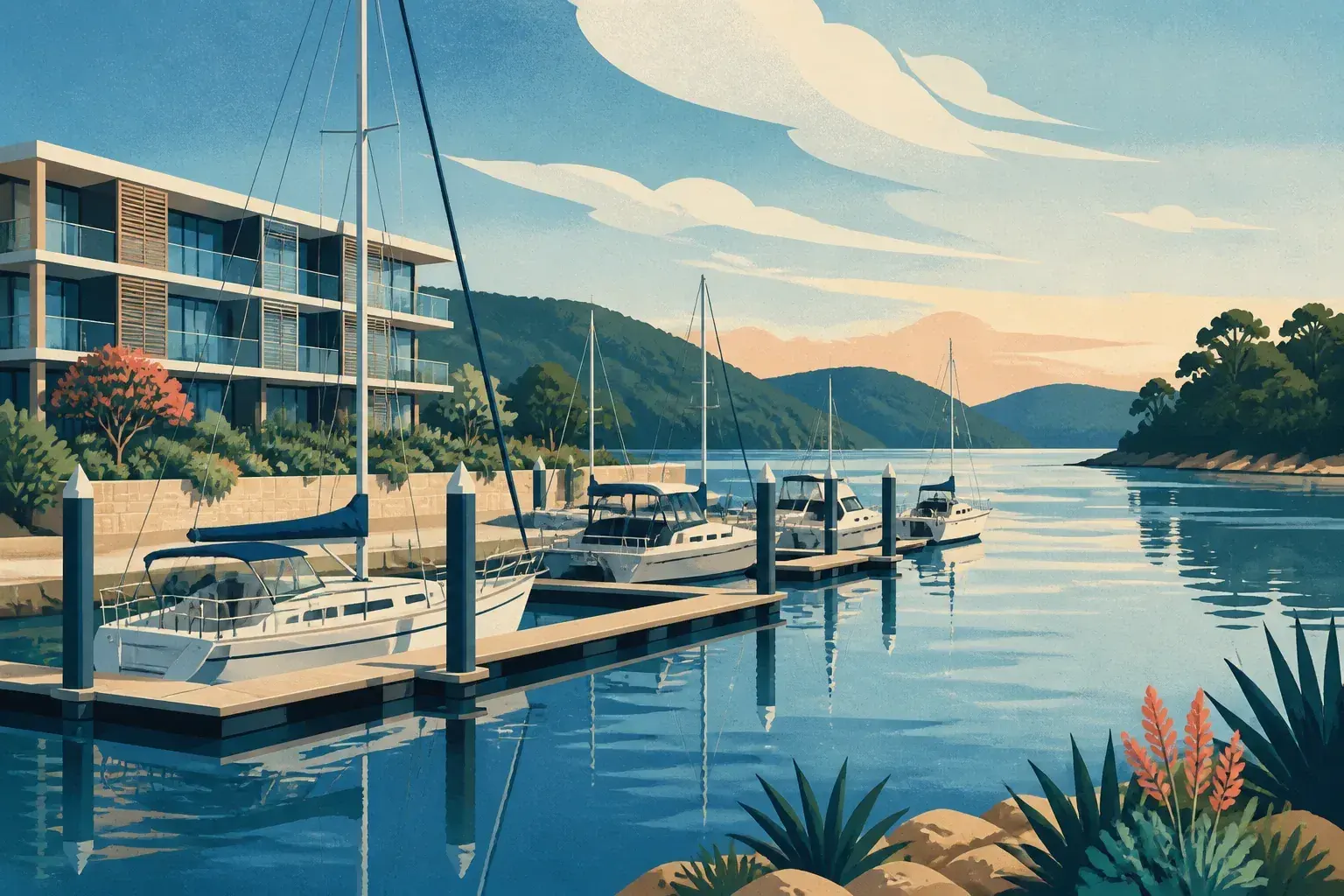 Editorial sailing illustration for Brooklyn on Hawkesbury Marina & Apartments