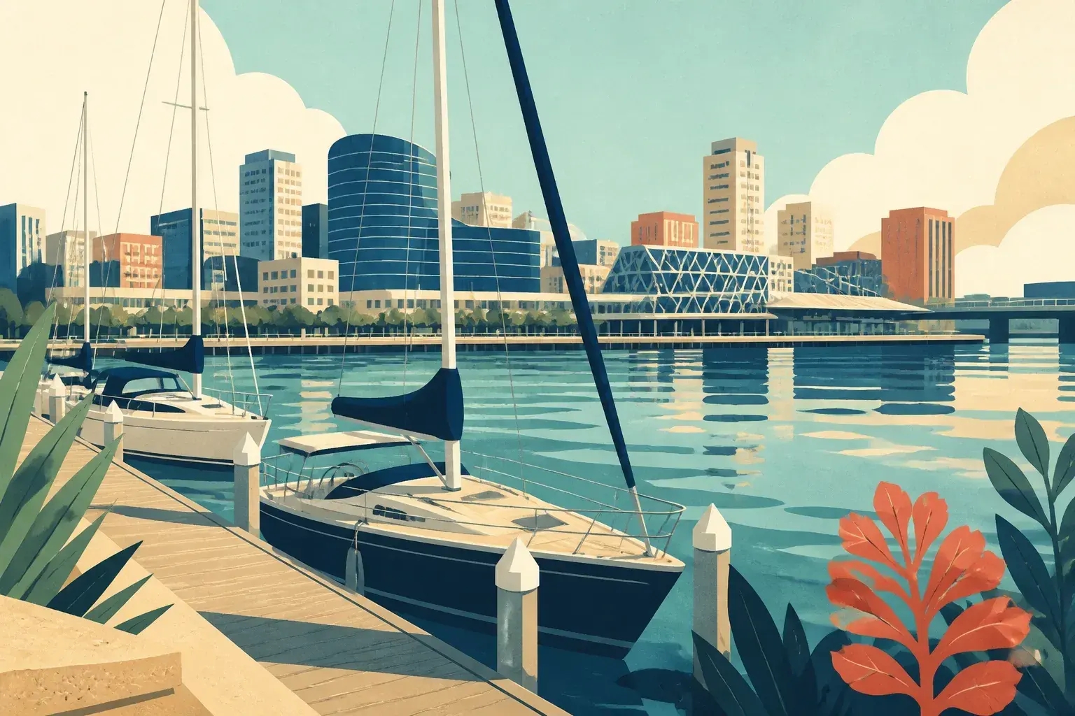 Editorial sailing illustration for King Street Wharf