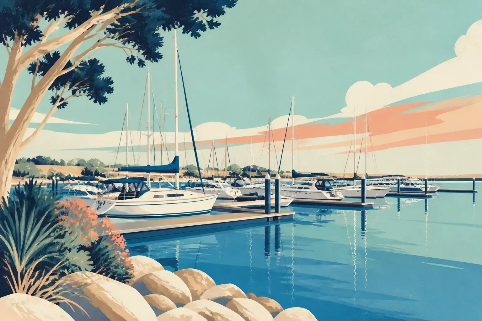 Editorial sailing illustration for 35 South Marina