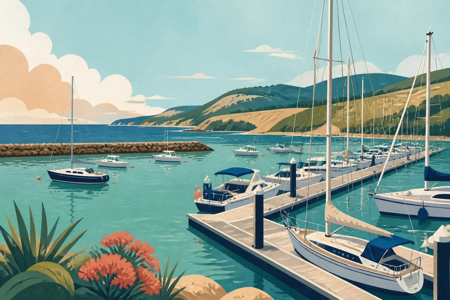 Editorial sailing illustration for Port of Apollo Bay
