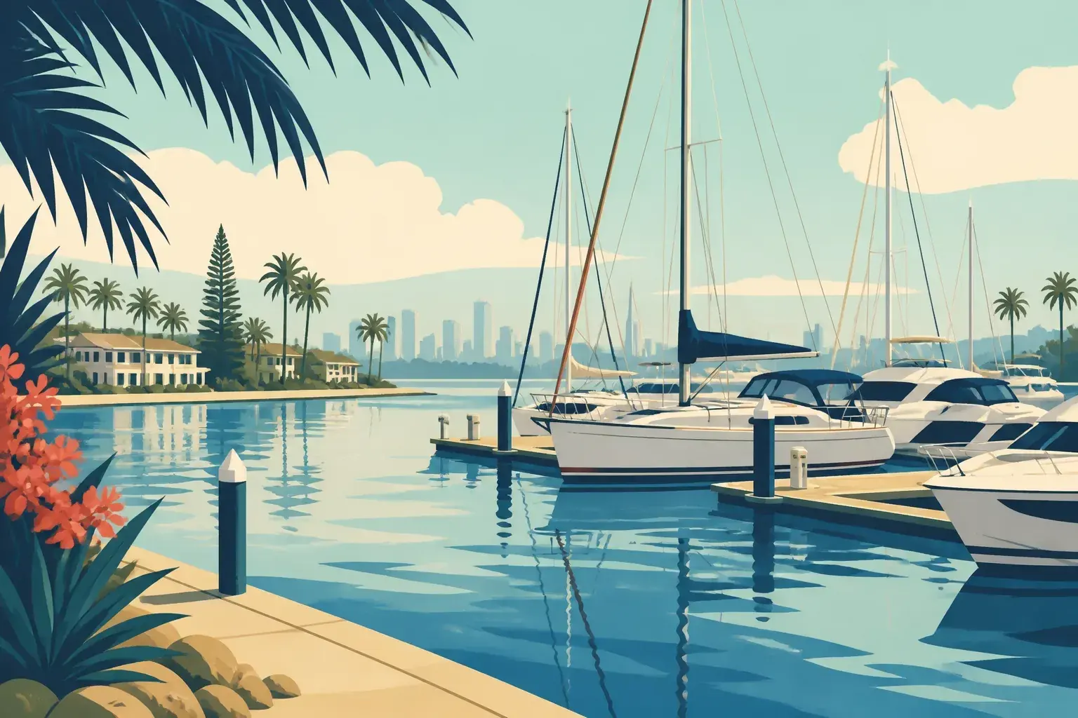 Editorial sailing illustration for Runaway Bay Marina