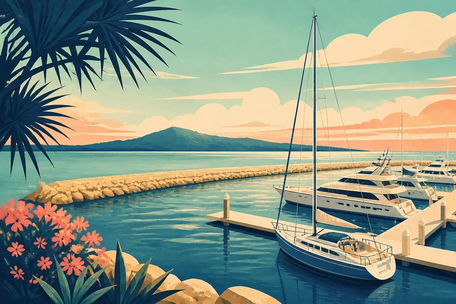 Editorial sailing illustration for Breakwater Marina
