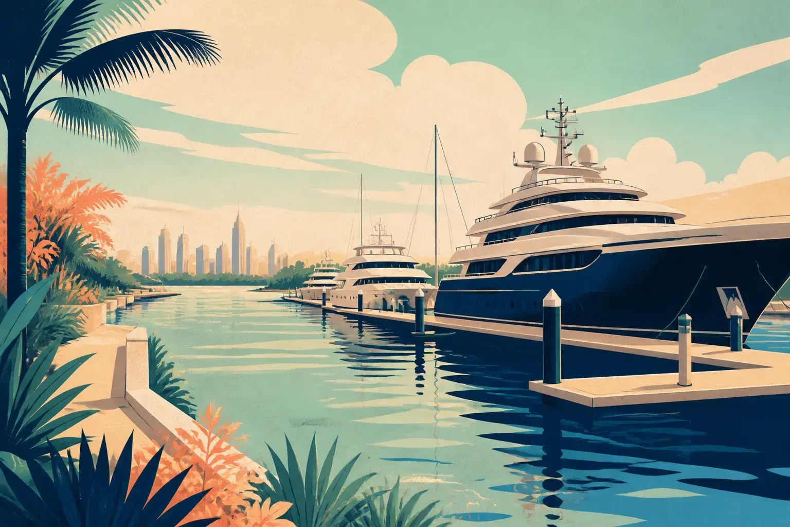 Editorial sailing illustration for Gold Coast City Marina & Shipyard (GCCM)