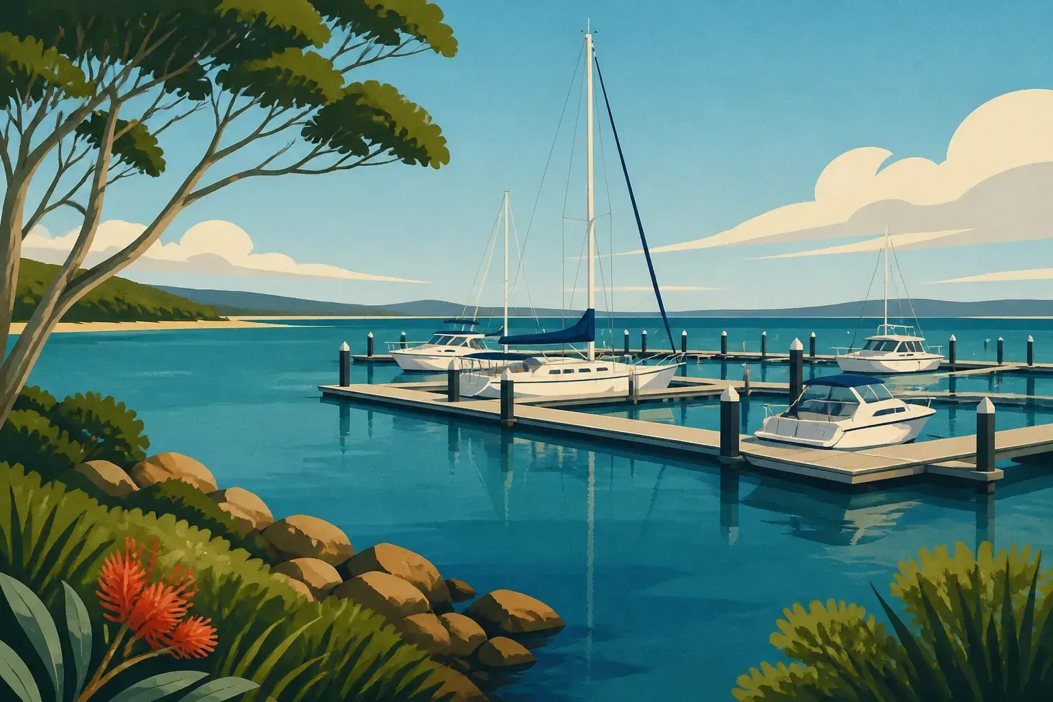 Editorial sailing illustration for Augusta Boat Harbour