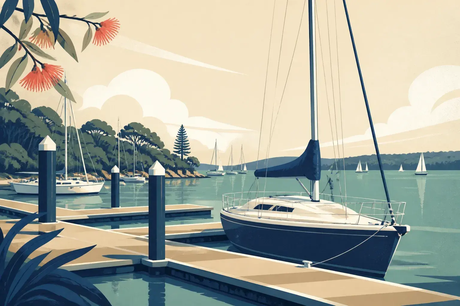 Editorial sailing illustration for Mosman Bay Marina (Mosman Rowers)