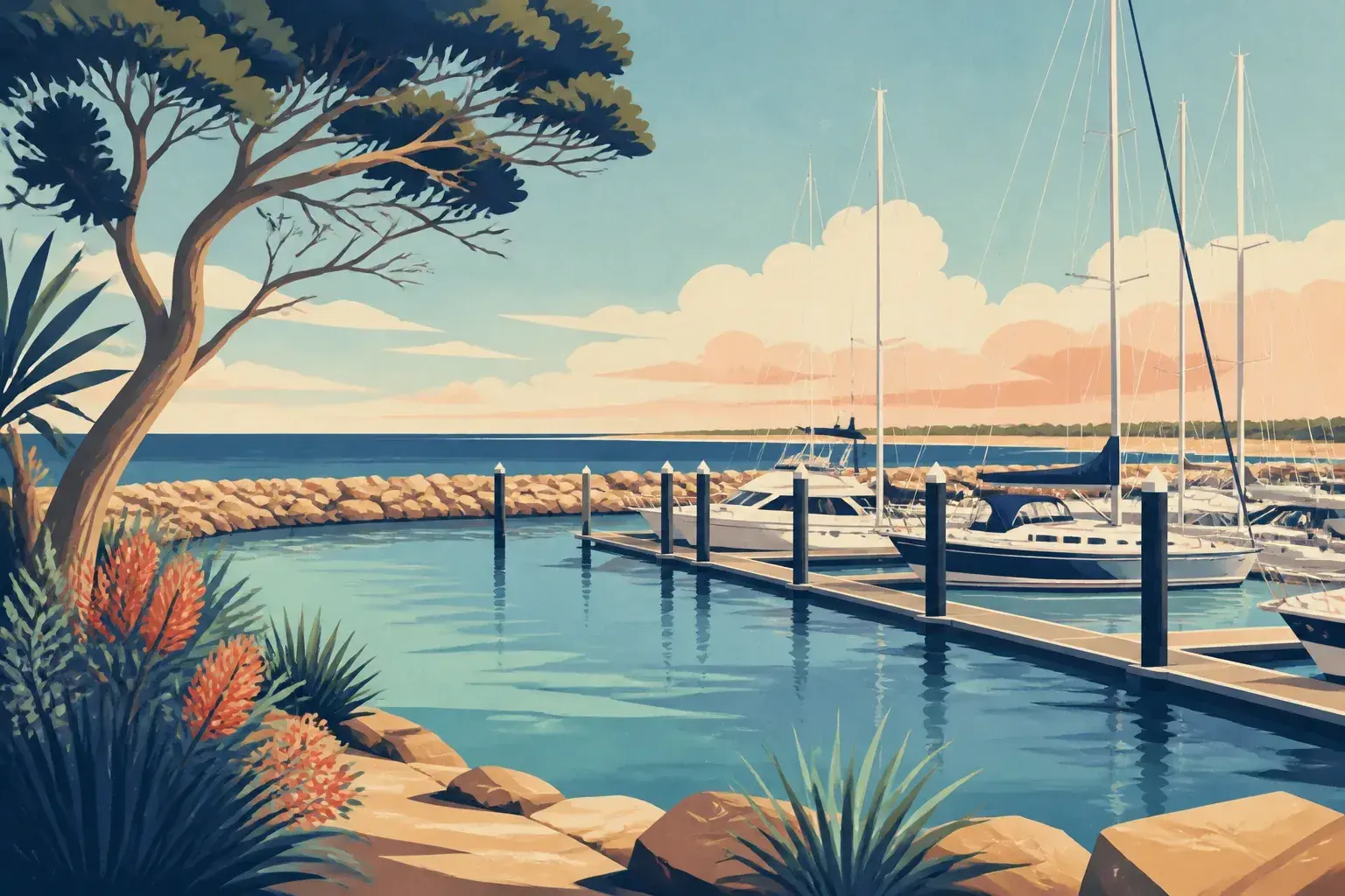 Editorial sailing illustration for Mandurah Ocean Marina