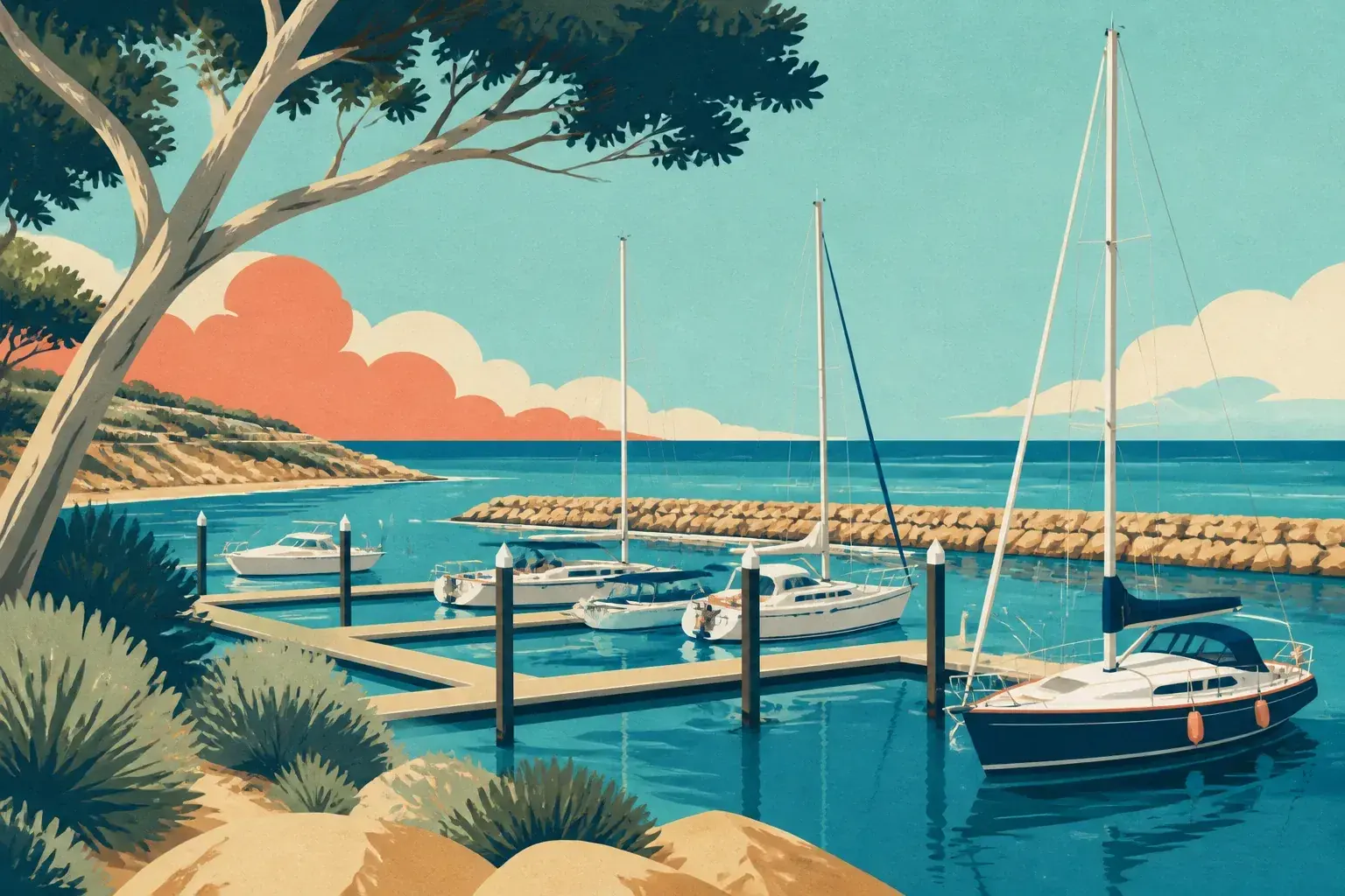 Editorial sailing illustration for Two Rocks Marina