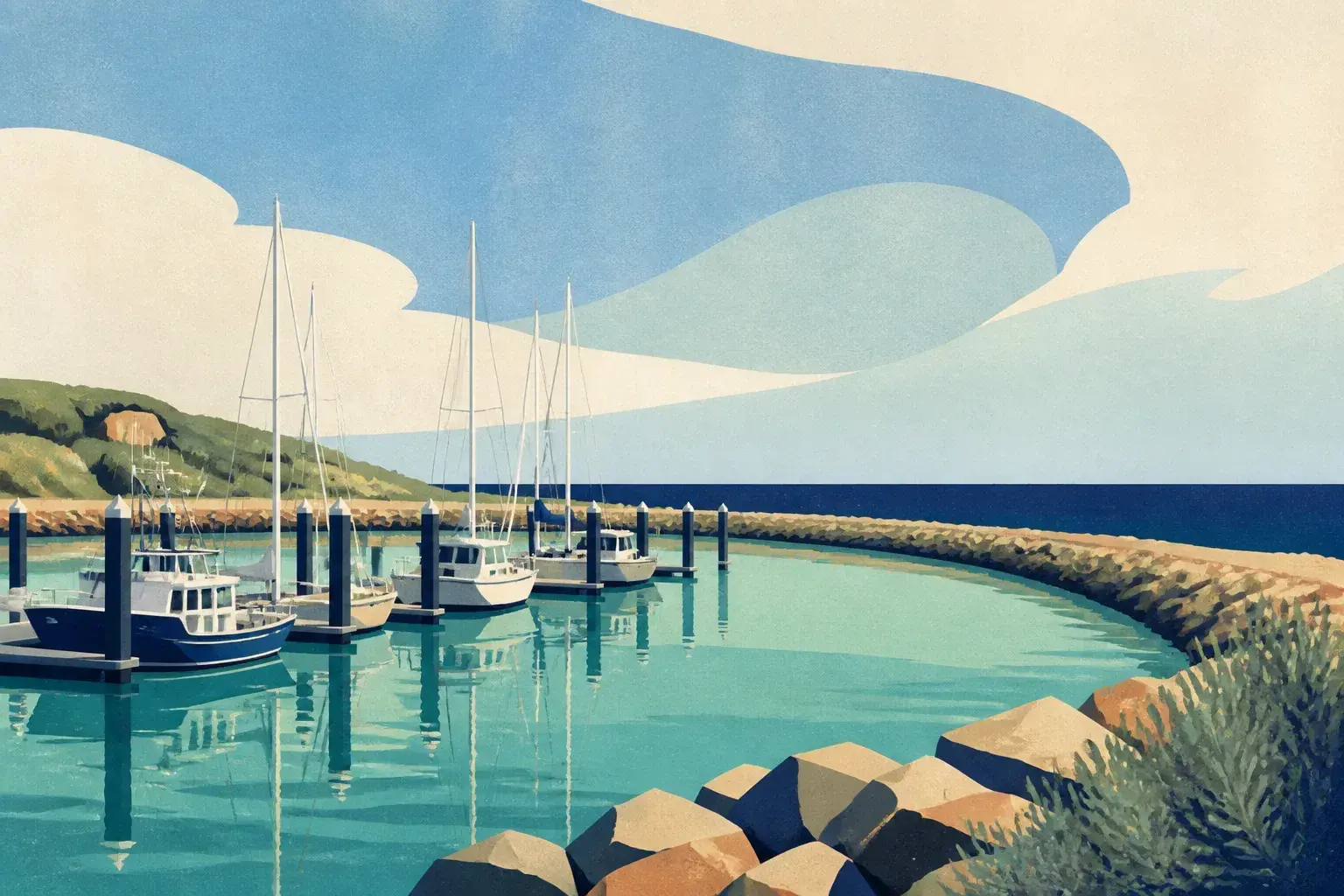 Editorial sailing illustration for Rous Head Harbour