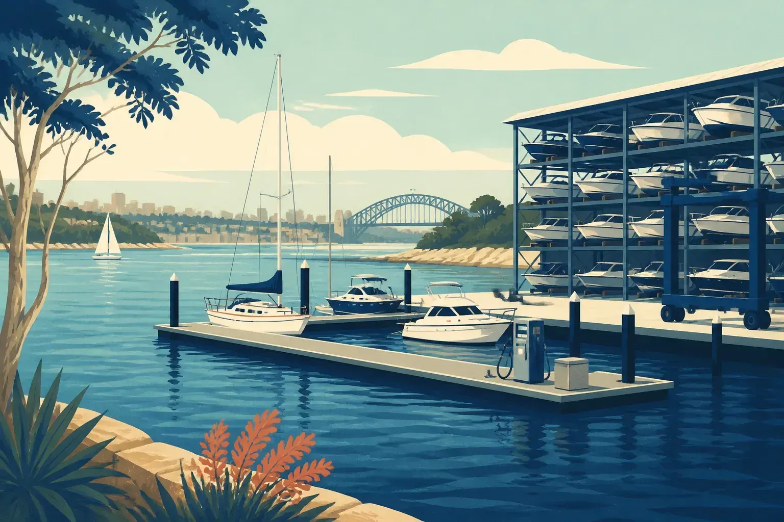 Editorial sailing illustration for White Bay 6 Marine Park / Sydney Harbour Boat Storage