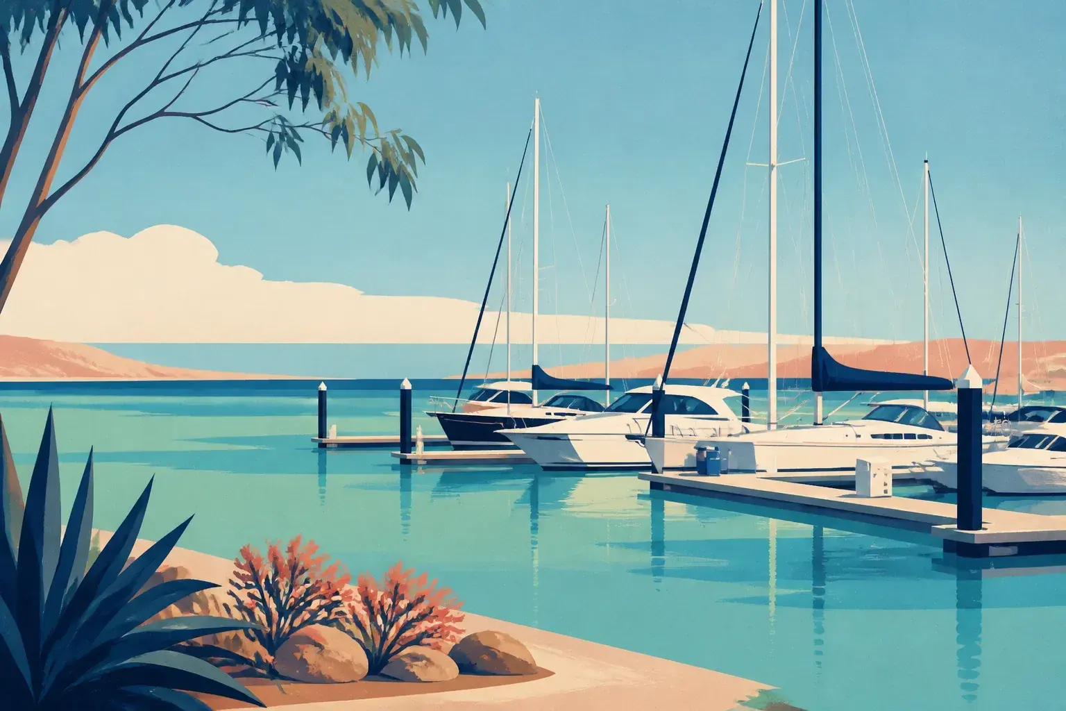 Editorial sailing illustration for Sol Marina (Marina Quays)