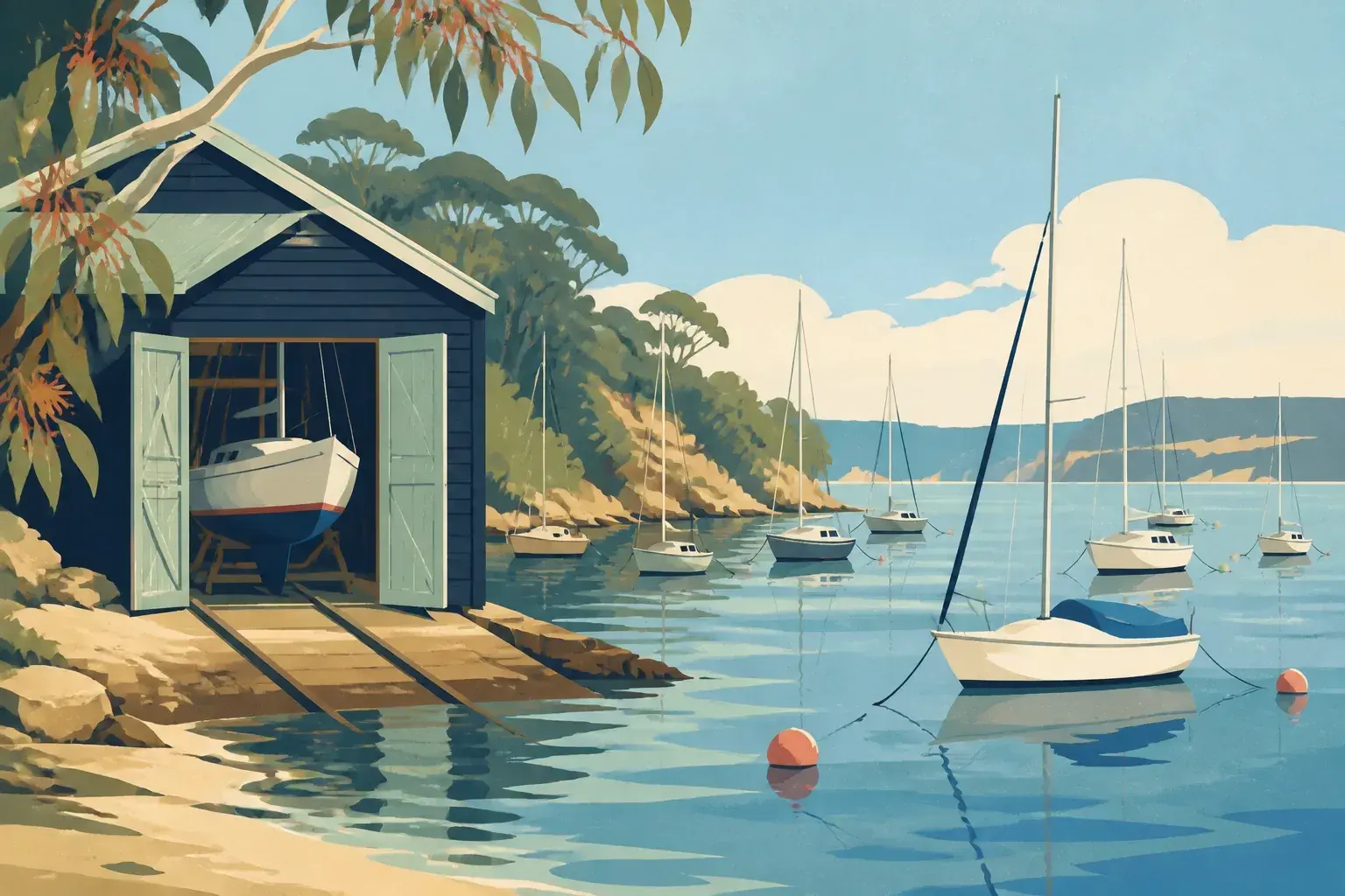 Editorial sailing illustration for Manly Boatshed