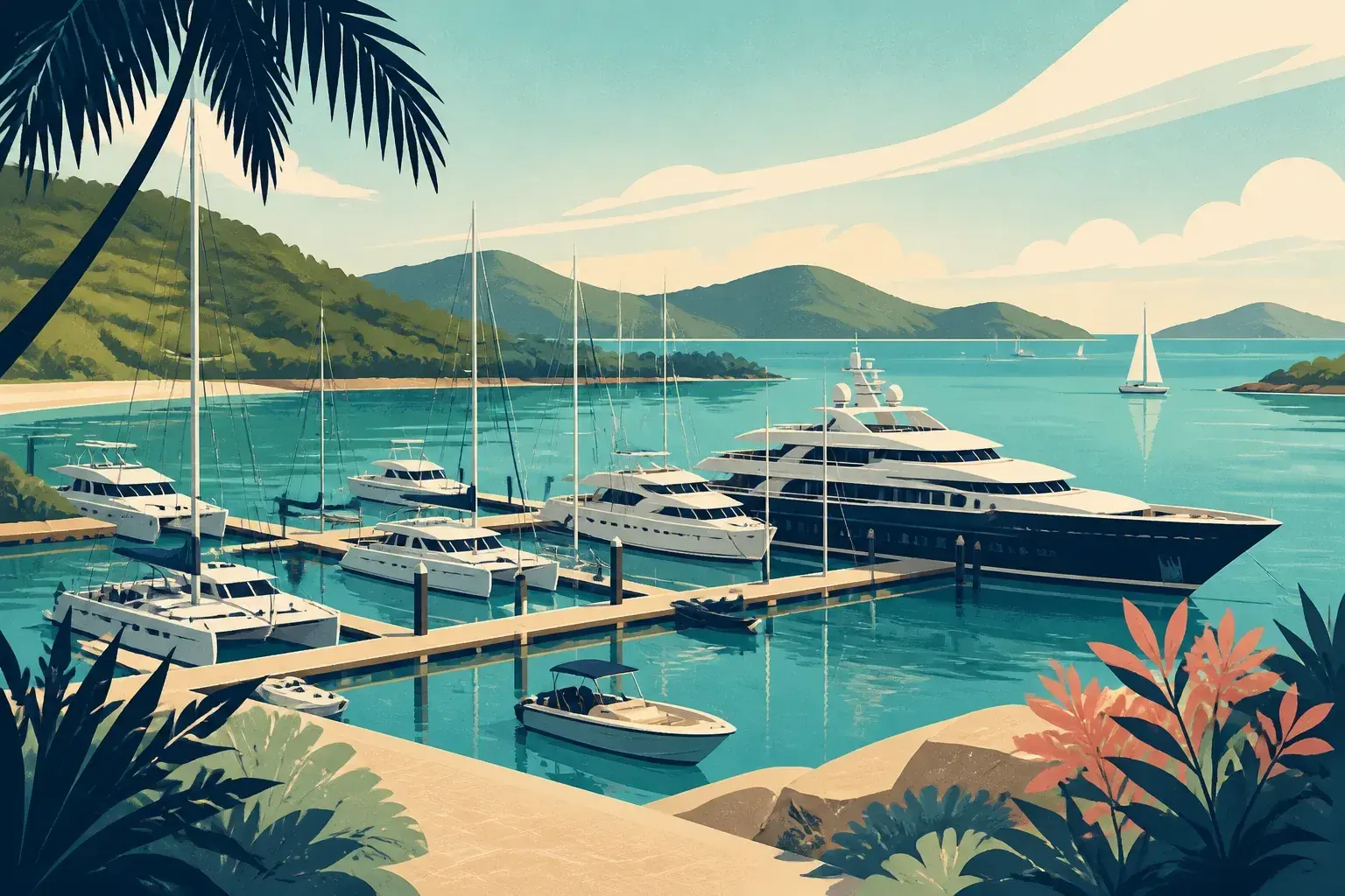 Editorial sailing illustration for Hamilton Island Marina