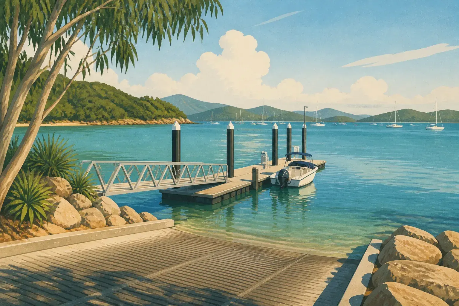 Editorial sailing illustration for Abel Point Public Boat Ramp & Pontoon