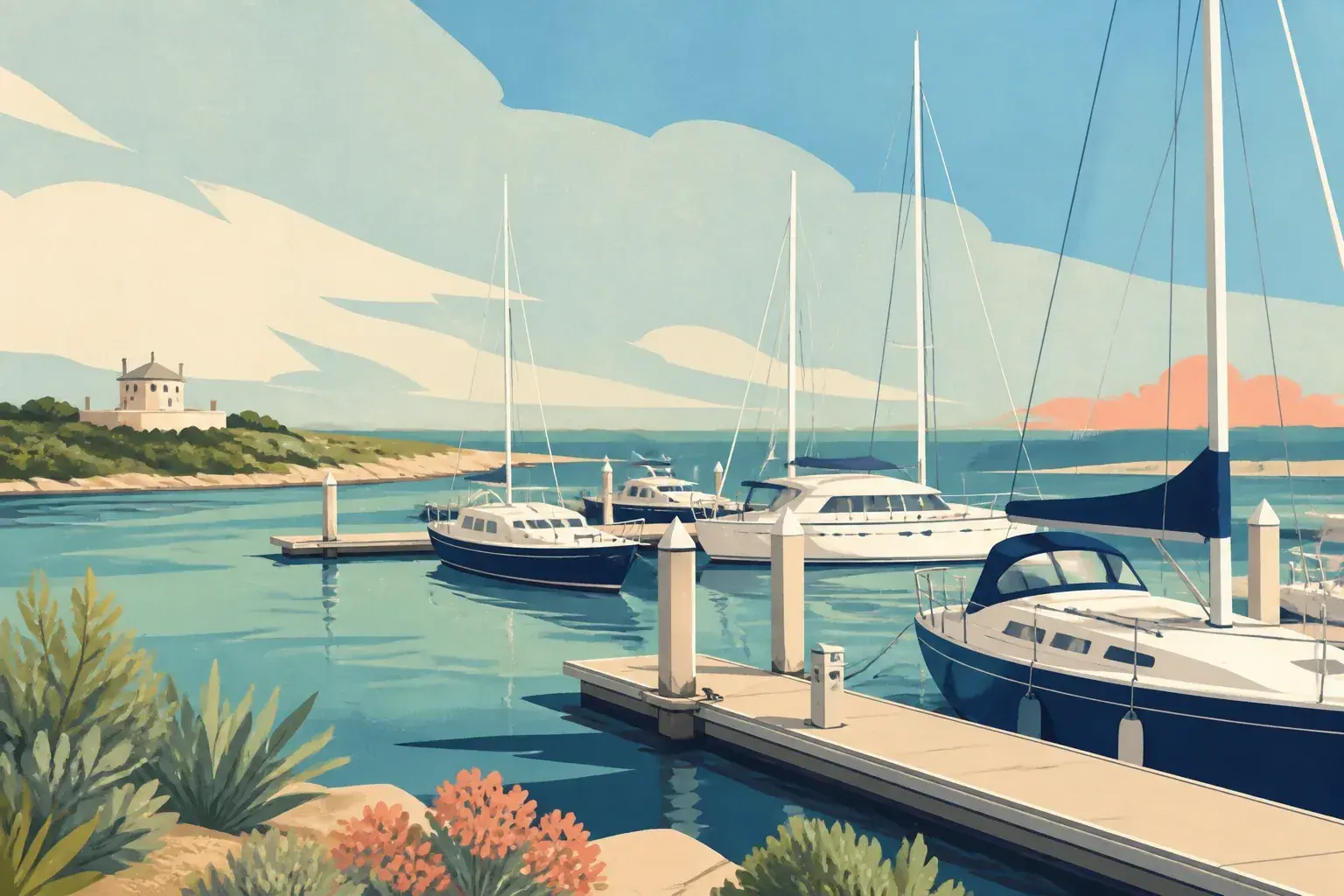 Editorial sailing illustration for Queenscliff Harbour Marina
