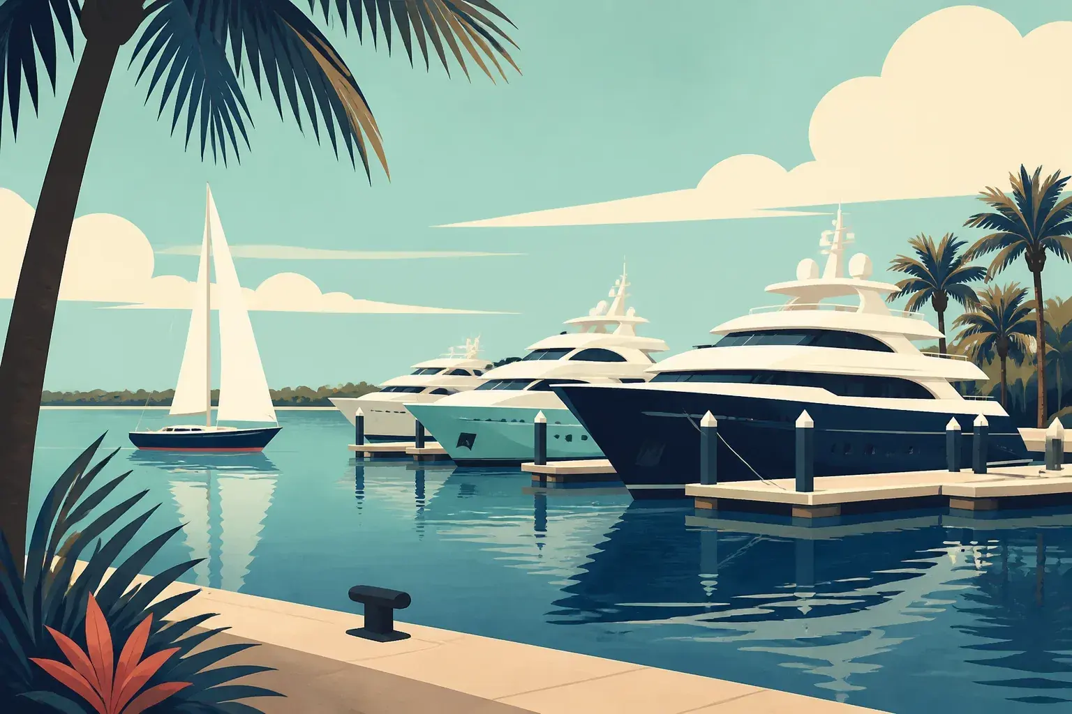 Editorial sailing illustration for Sanctuary Cove Marina
