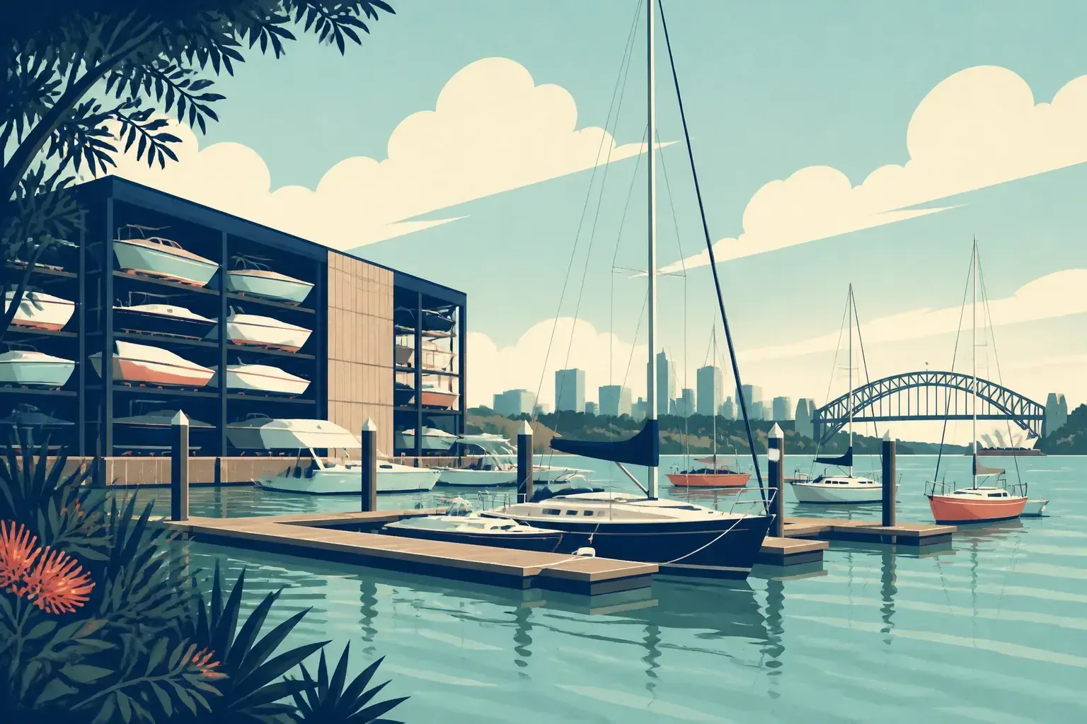 Editorial sailing illustration for Sydney Boathouse