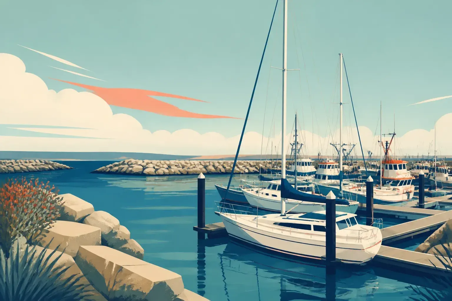 Editorial sailing illustration for Fremantle Fishing Boat Harbour