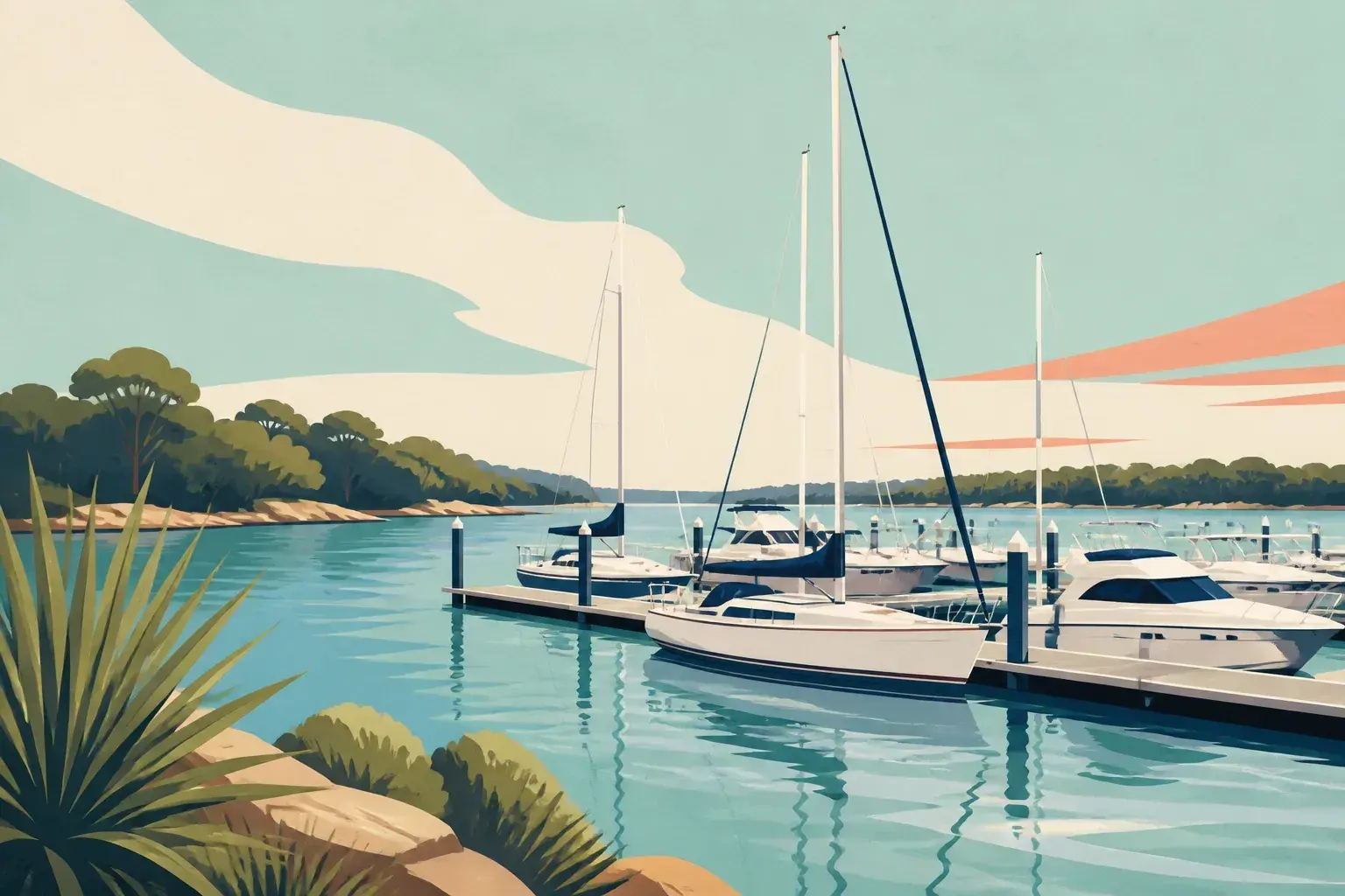 Editorial sailing illustration for Georges River Marina