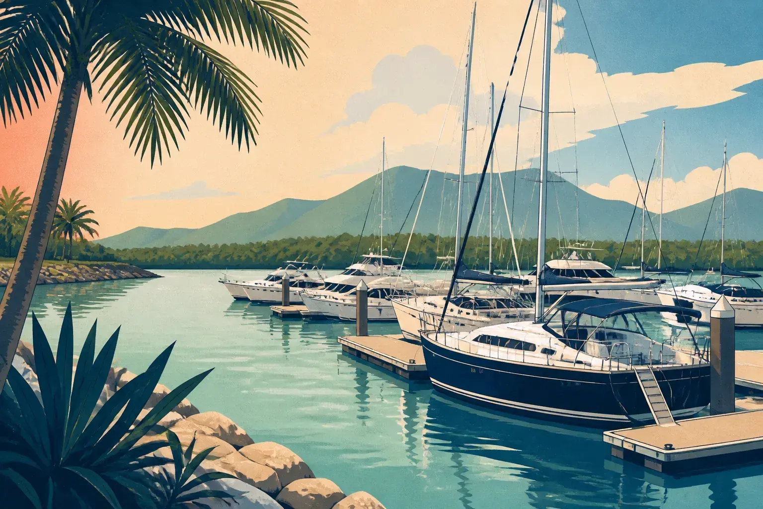 Editorial sailing illustration for Closehaven Marina