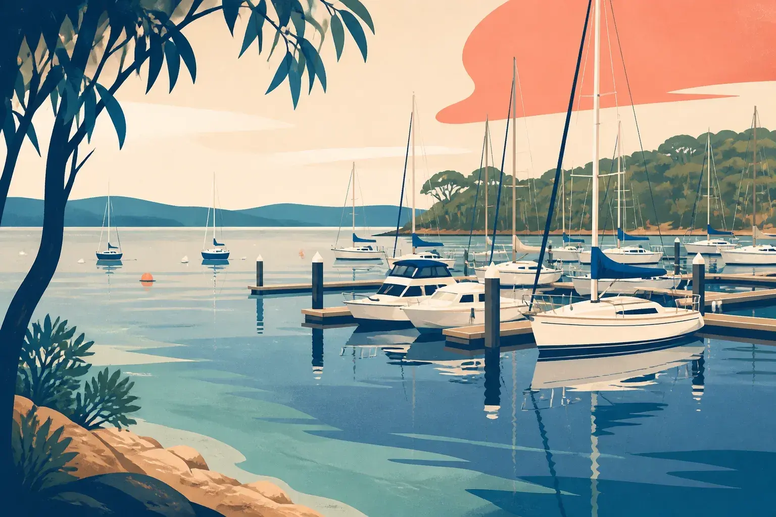 Editorial sailing illustration for Wyee Point Marina
