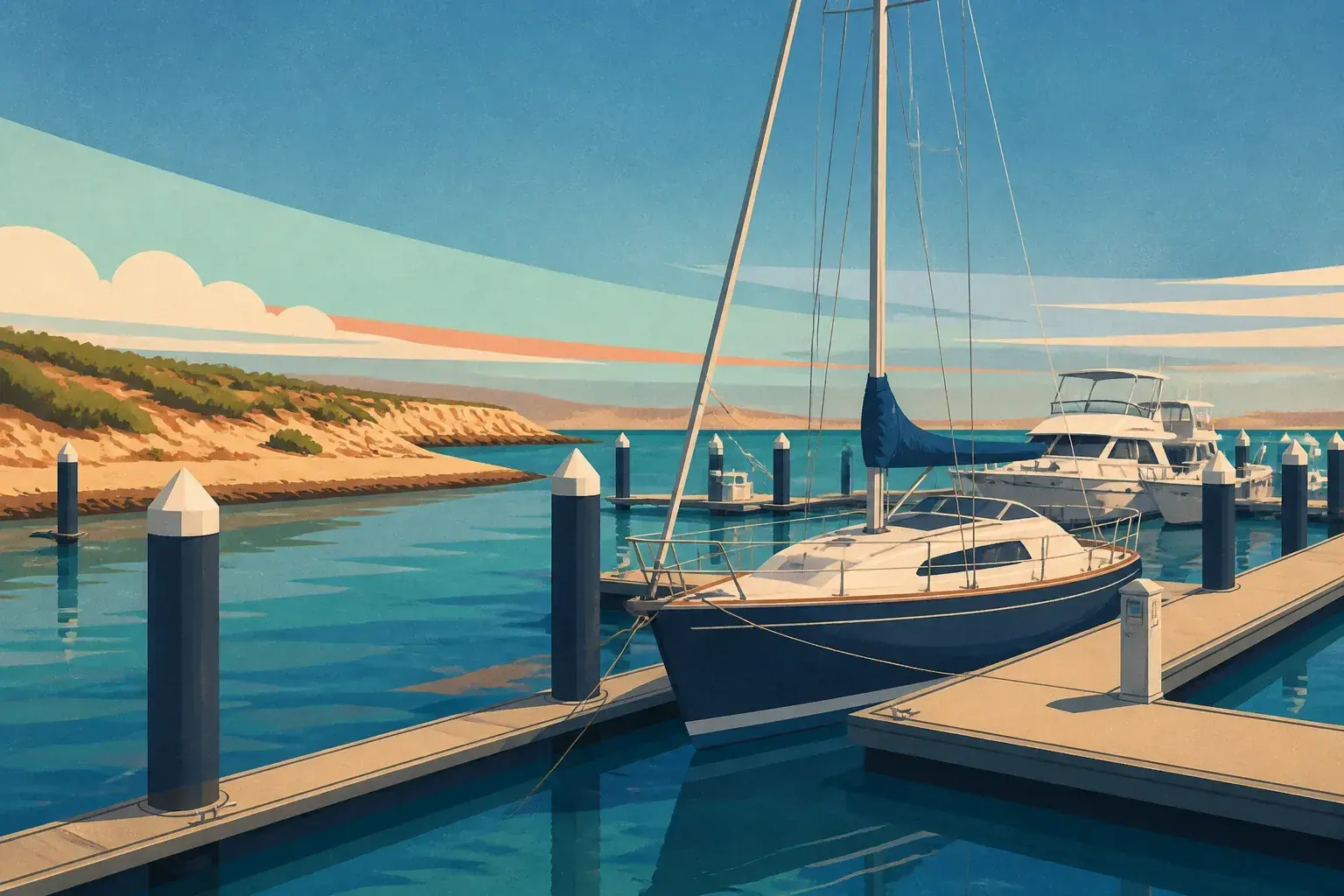 Editorial sailing illustration for Exmouth Marina Pens