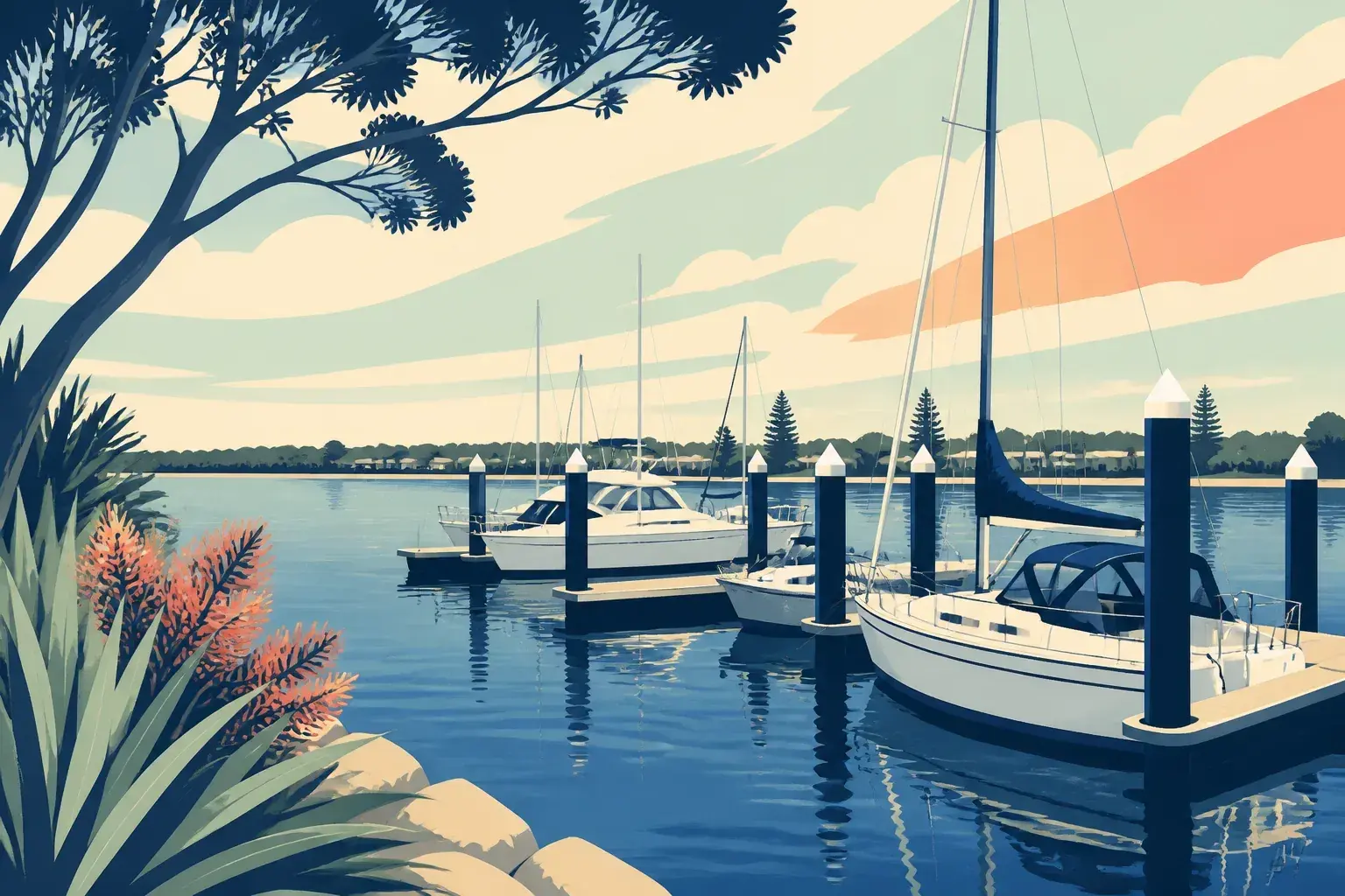 Editorial sailing illustration for Pier 21 Marina
