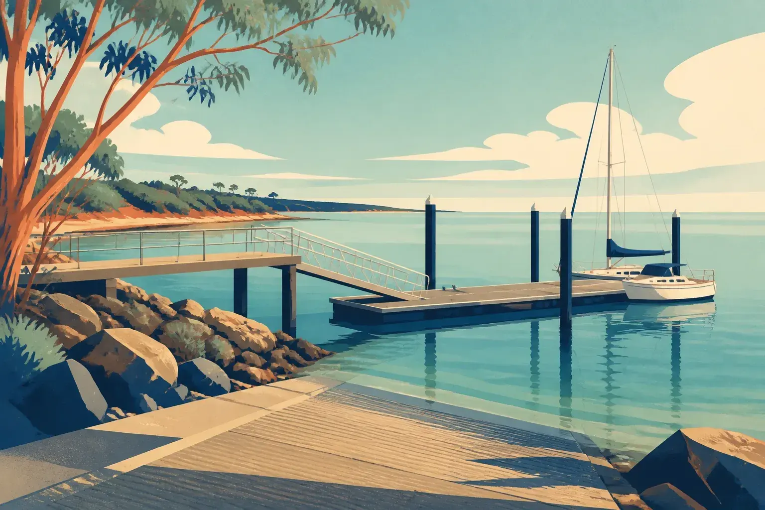 Editorial sailing illustration for Dundee Beach Boat Ramp & Jetty