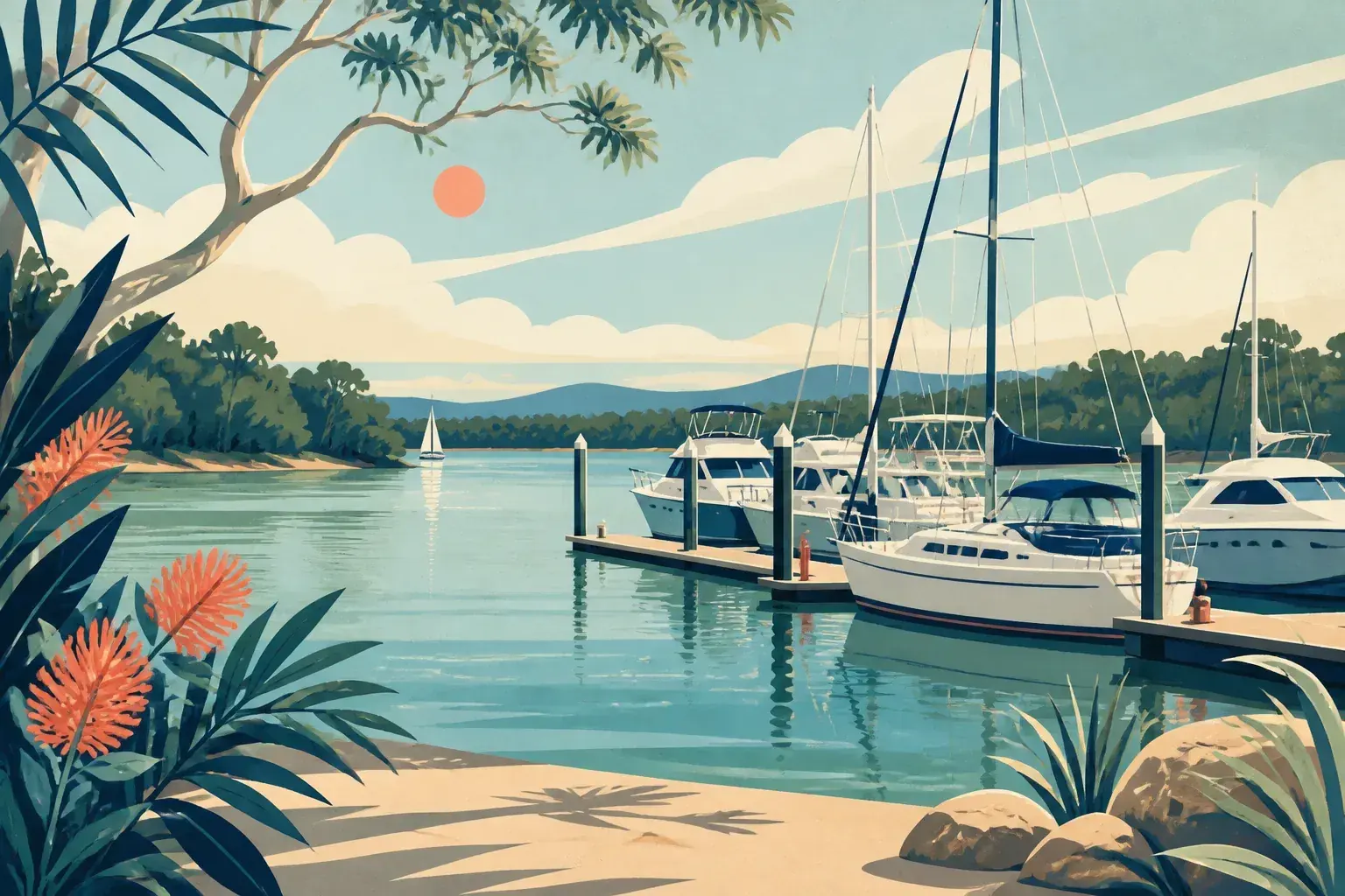 Editorial sailing illustration for Noosa Marina
