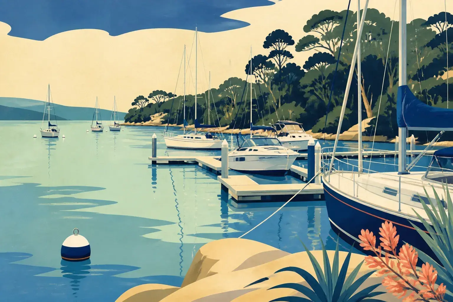 Editorial sailing illustration for Burraneer Bay Marina