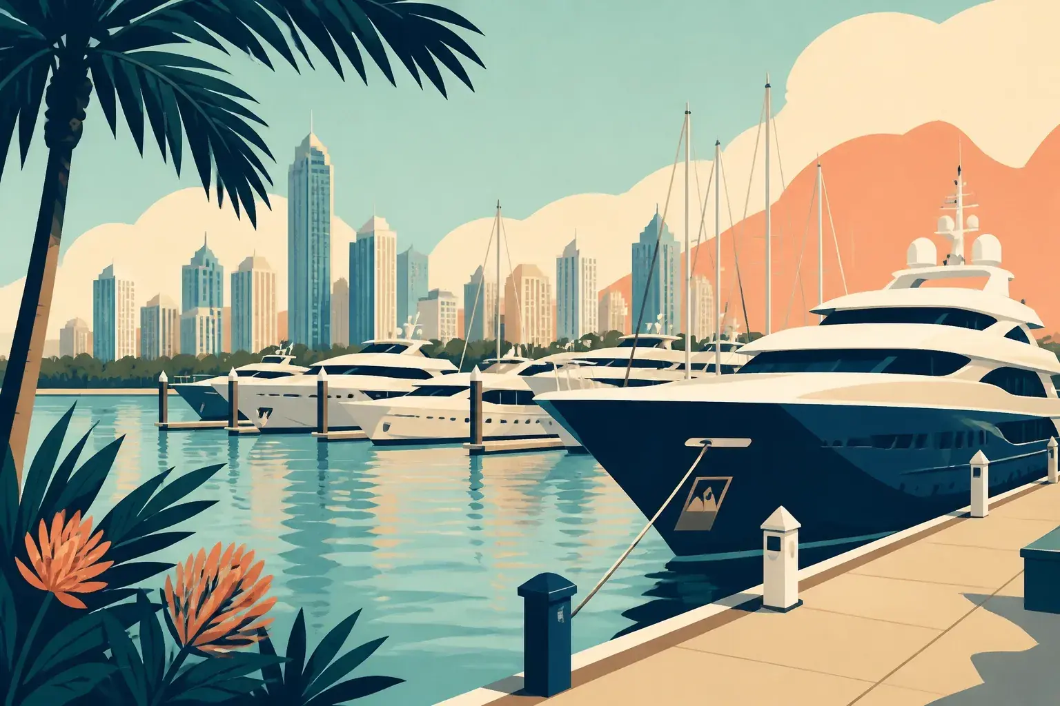 Editorial sailing illustration for Marina Mirage Marina