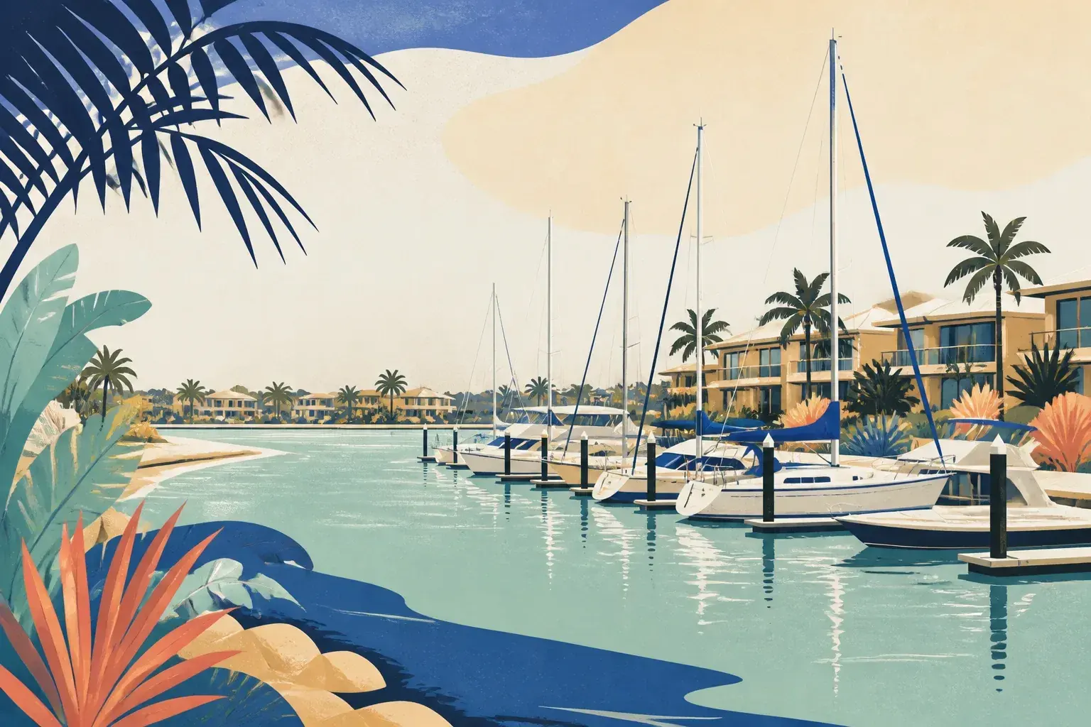 Editorial sailing illustration for Kawana Waters Marina