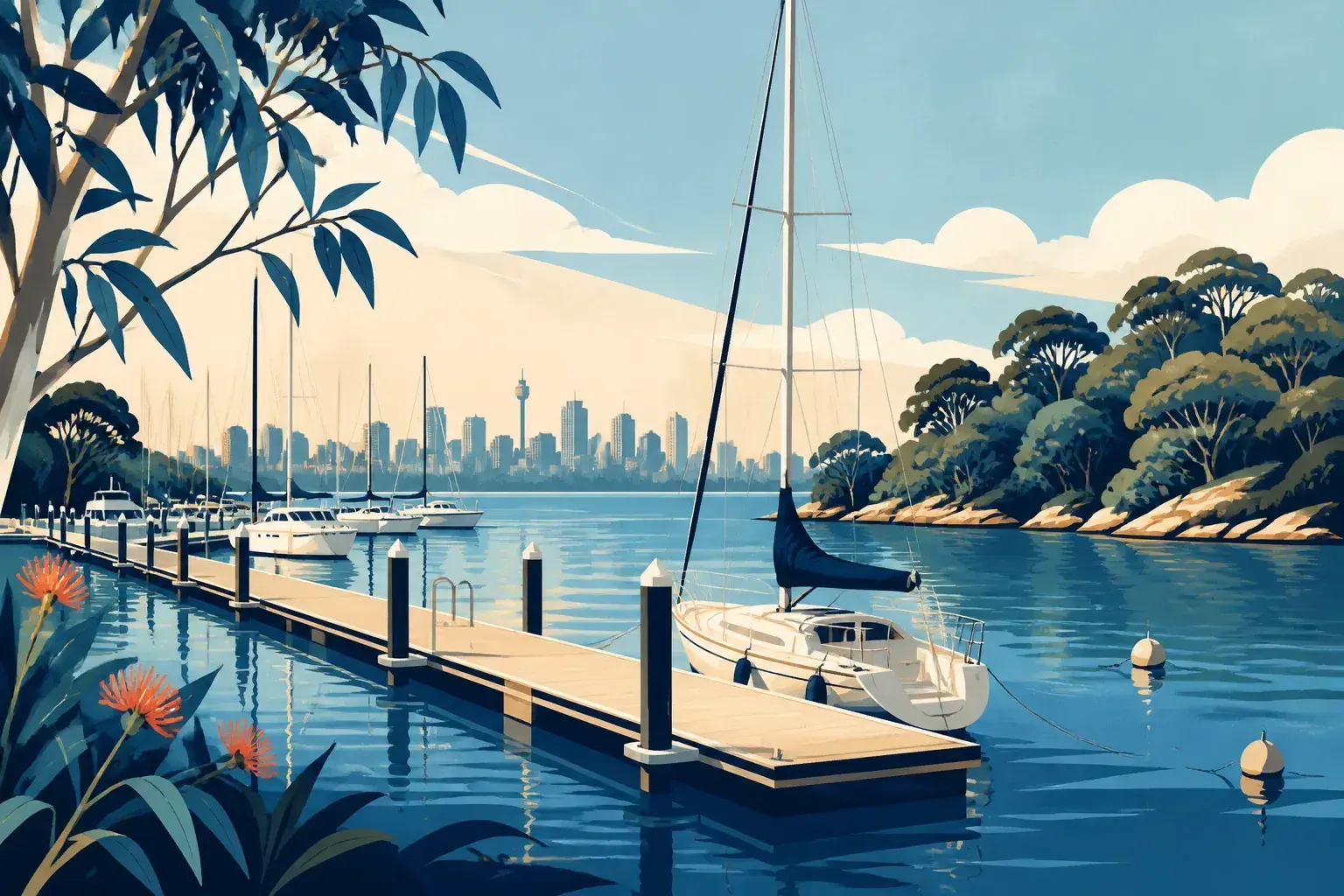 Editorial sailing illustration for Corleone Marina Balmain (formerly Balmain Marina)