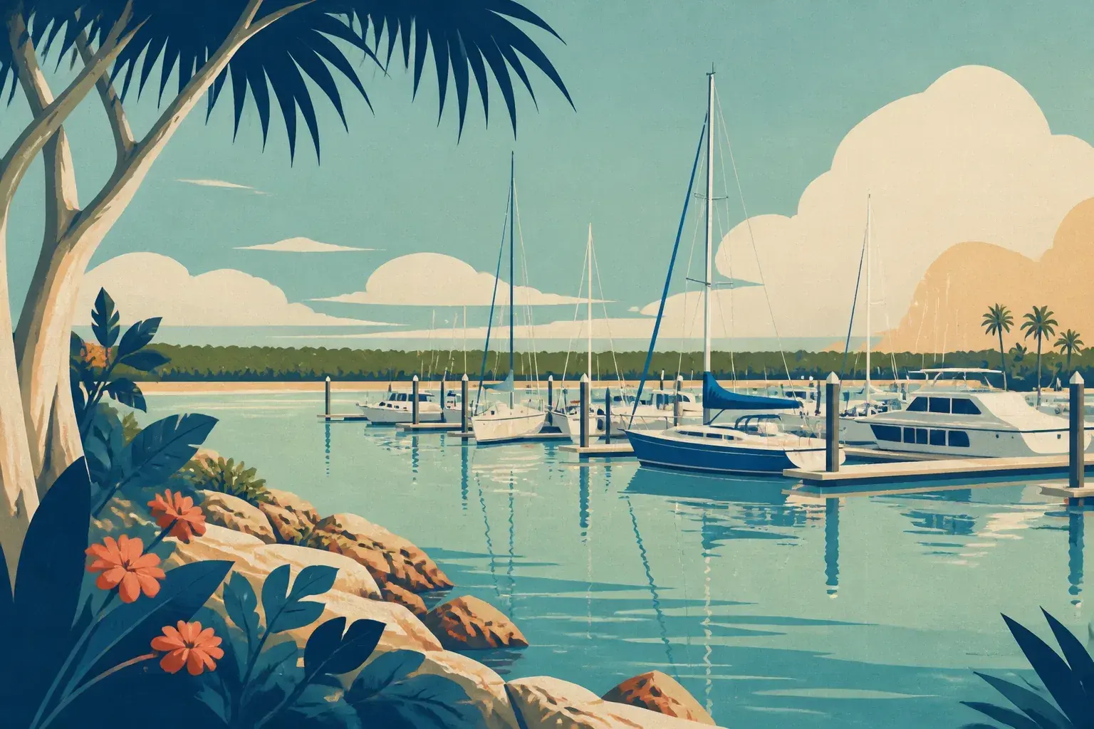 Editorial sailing illustration for Bayview Marina