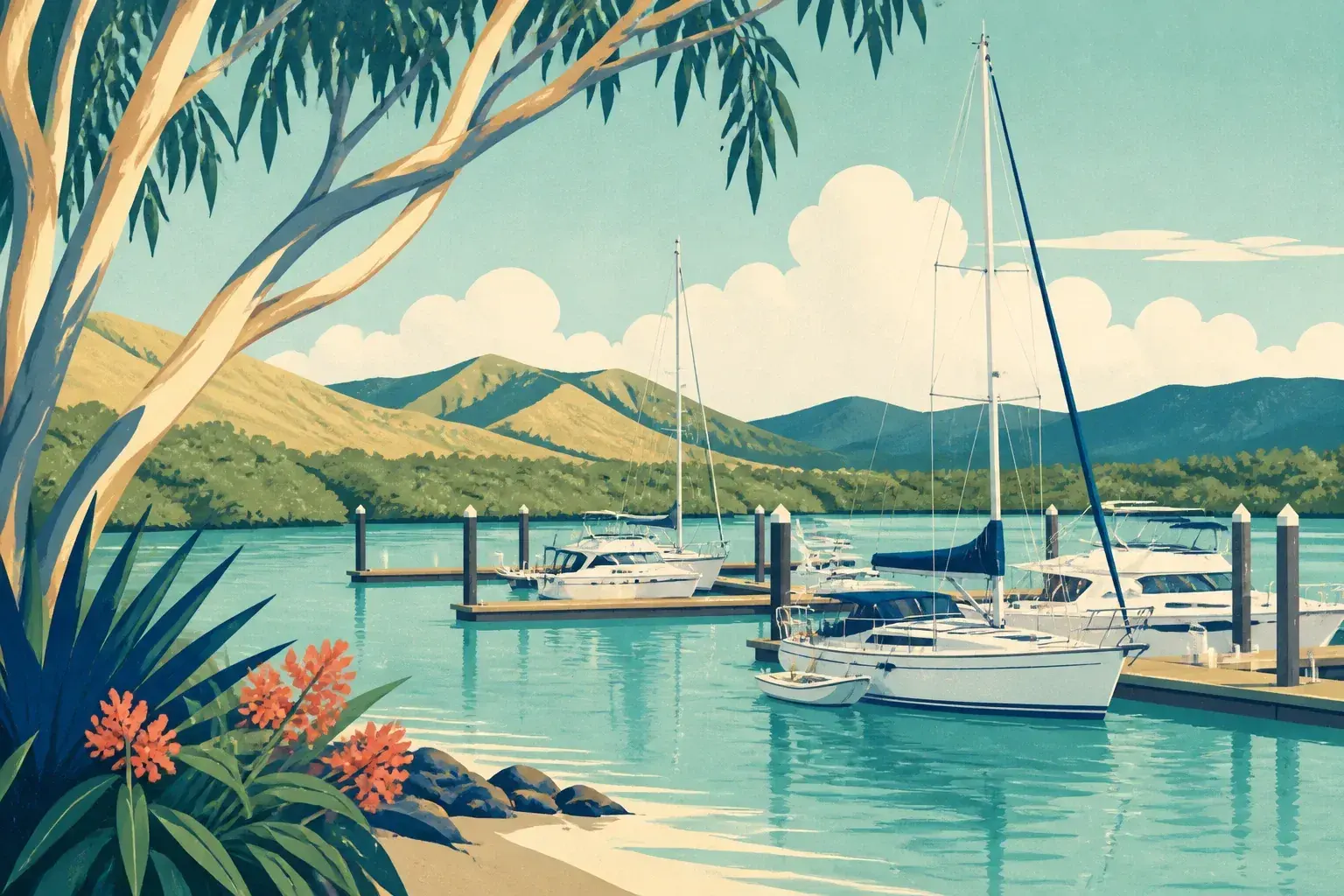 Editorial sailing illustration for Cooktown Marina