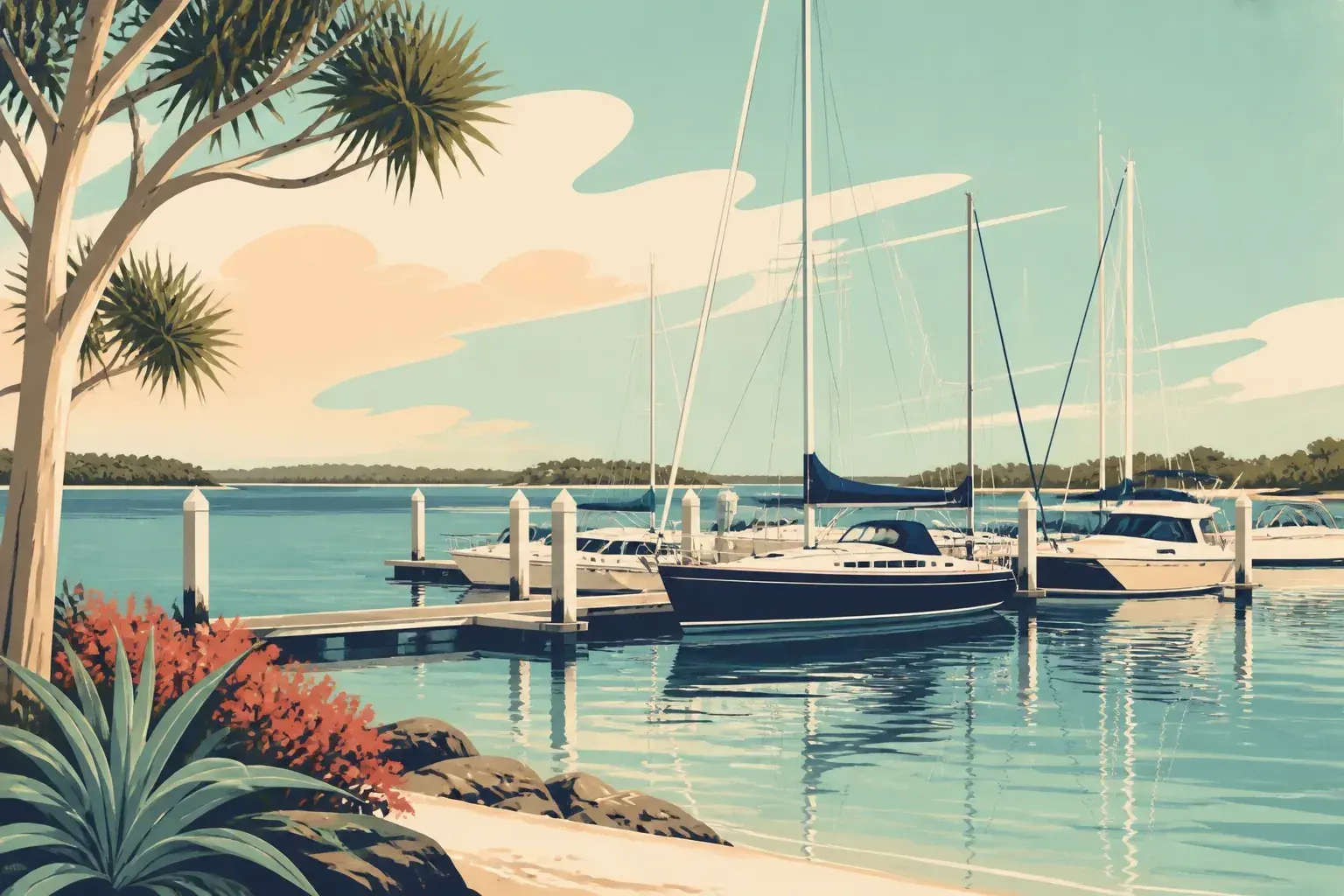 Editorial sailing illustration for Calypso Bay Marina